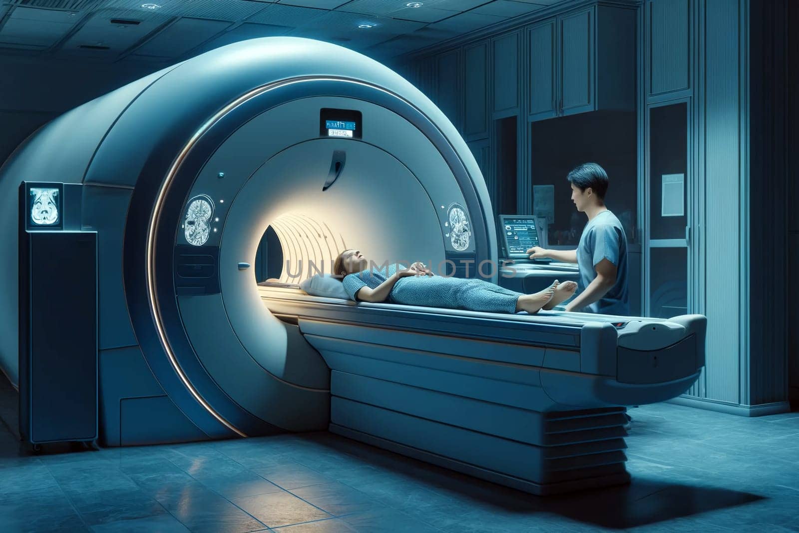 patient undergoing an mri scan in a medical imaging room by Annado