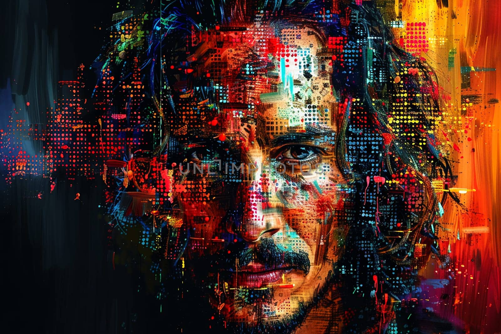 Pixelated Portrait of an Iconic Historical Figure, The face blurs into a grid, creating a homage that bridges digital and traditional.