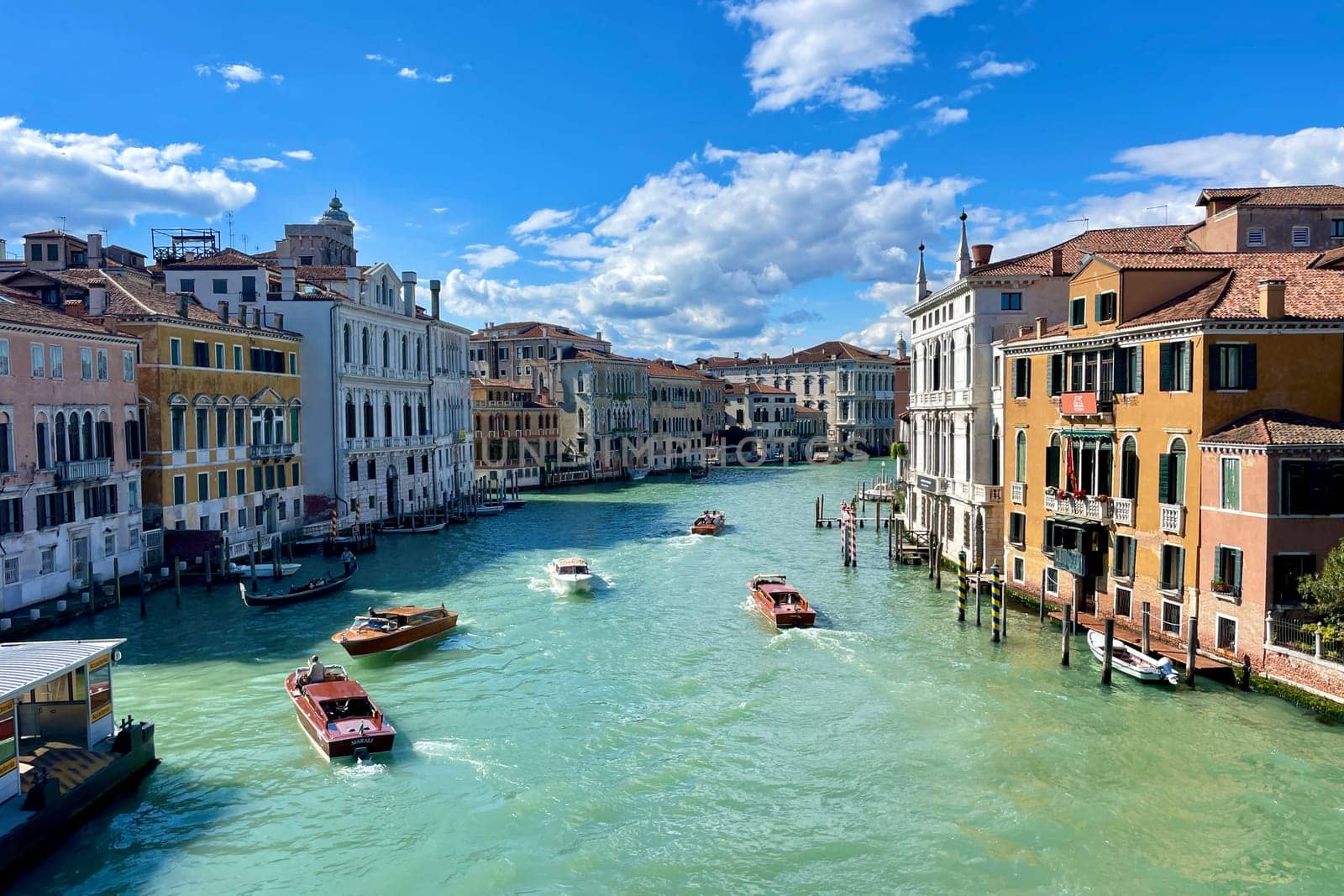 View from the big bridge on the Grand Canal, the most famous channel of Venice between the islands of the lagoon