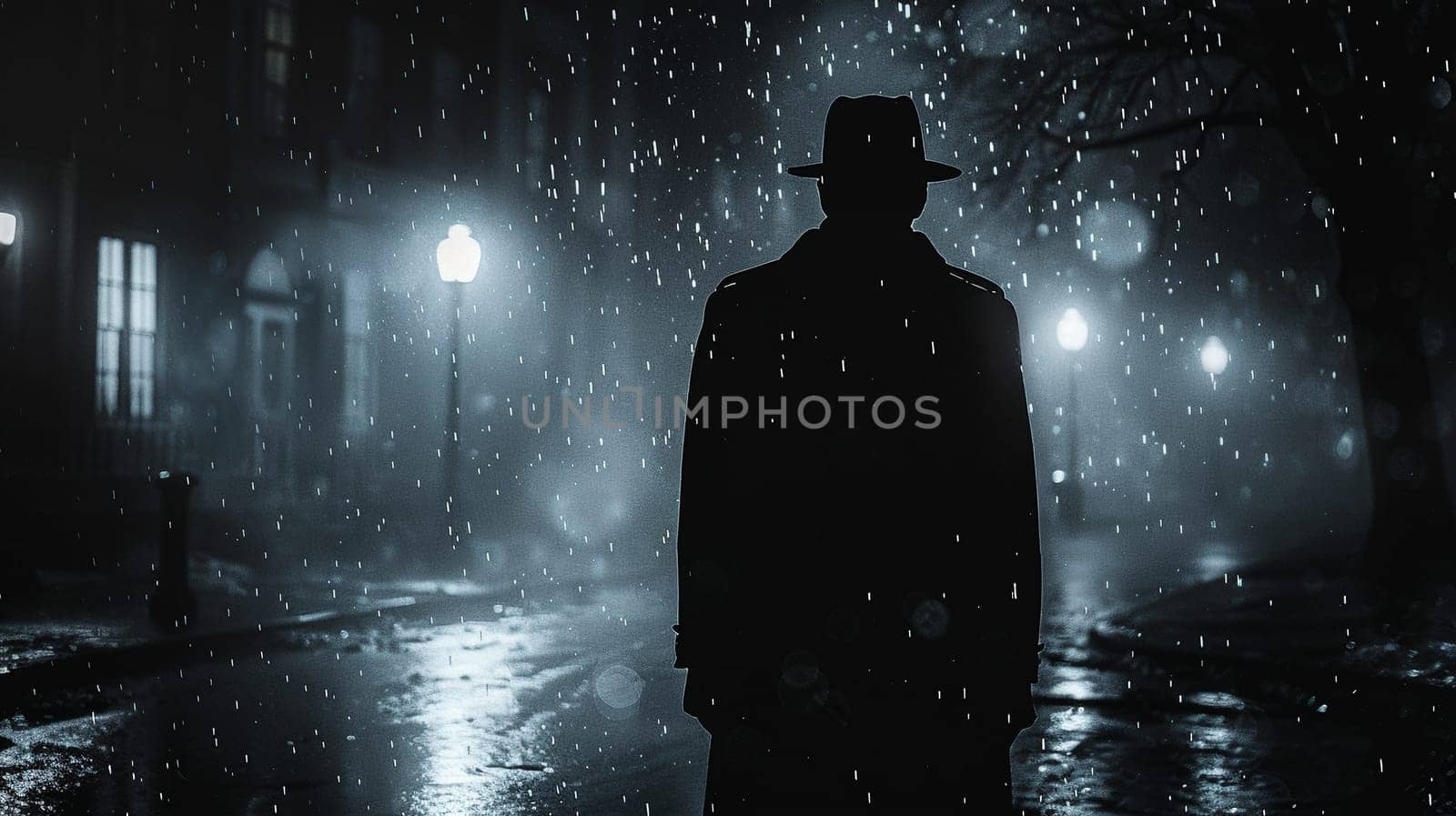Monochrome Pixelation of a Mysterious Noir Scene A vintage detective scene blurs into stark black and white pixels by Benzoix