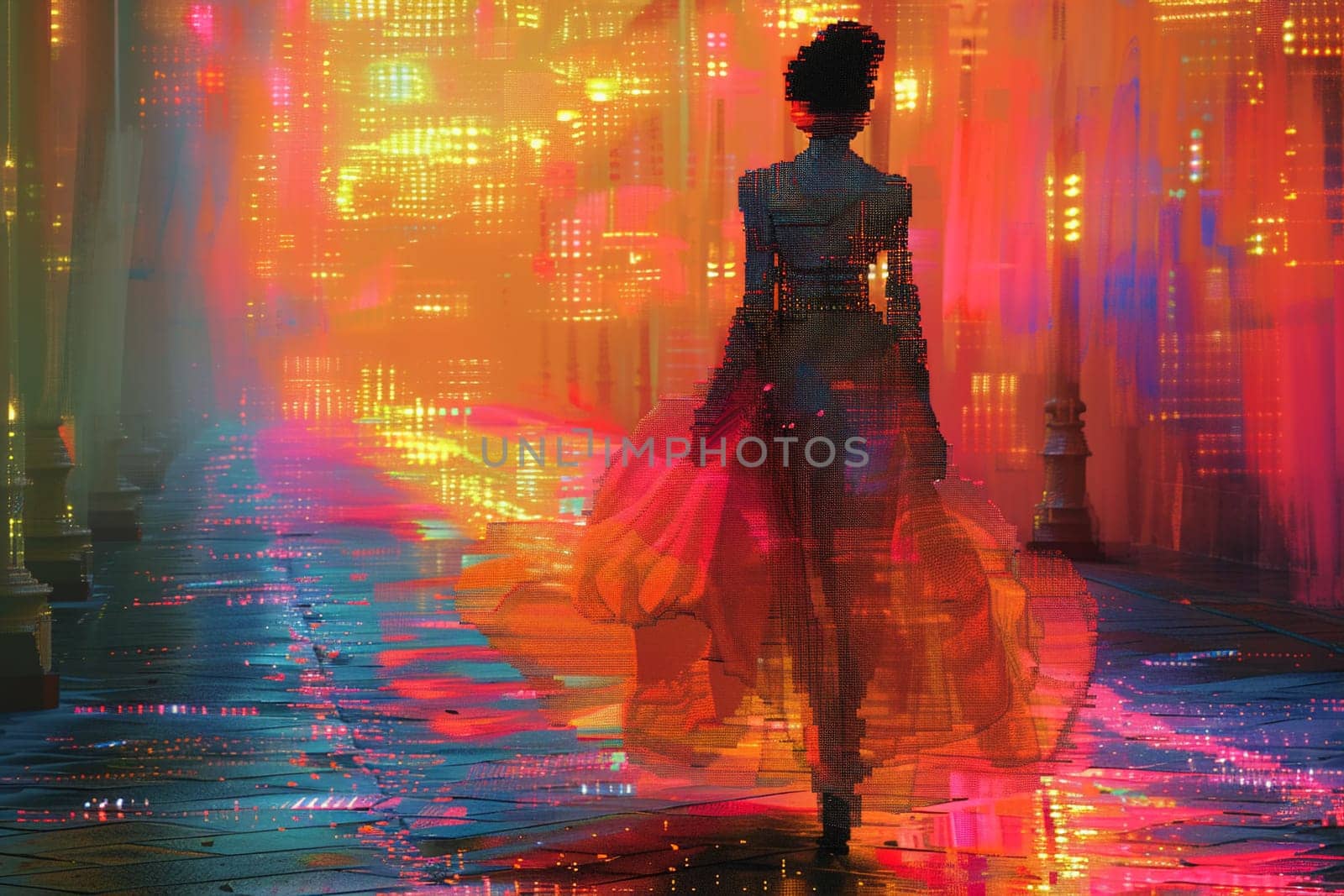 Low-Res Pixel Art Fashion Model on a Digital Runway The figure blurs with fashion by Benzoix
