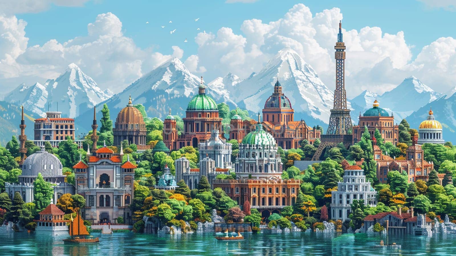Pixelated World Landmarks for a Global Travel Game Famous structures reduce to pixels by Benzoix