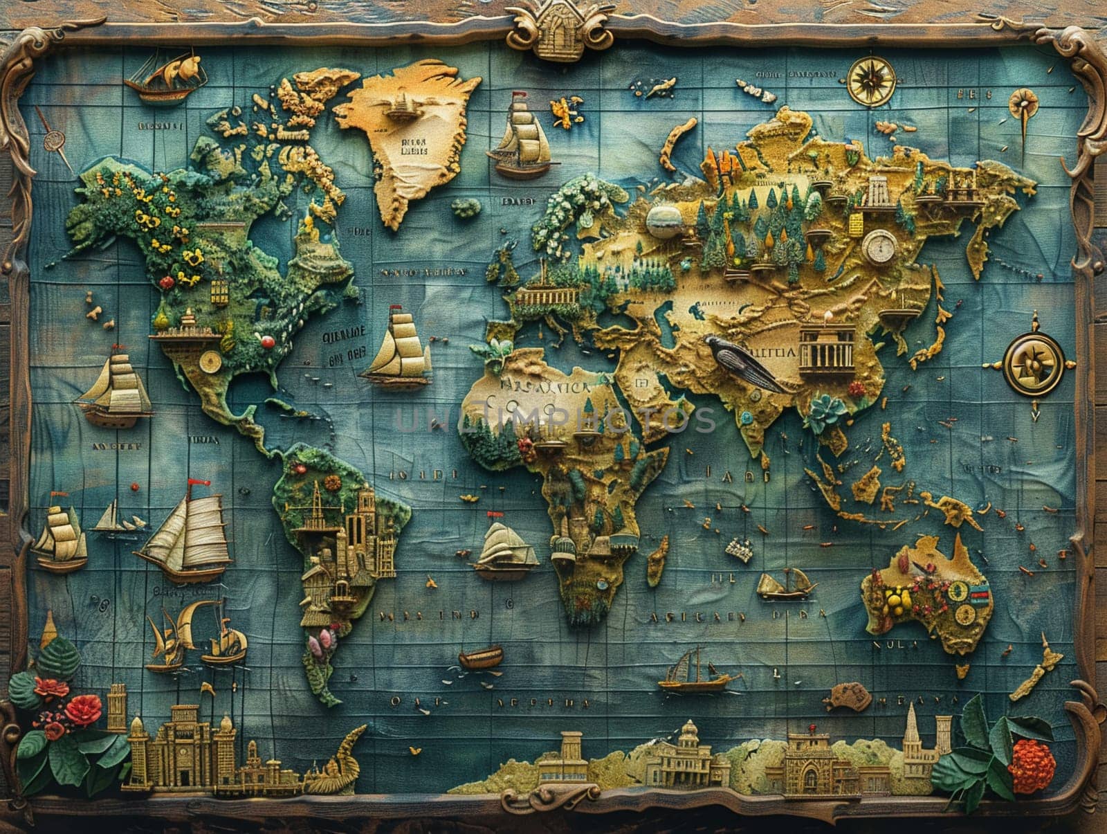 World map in a unique digital art style by Benzoix