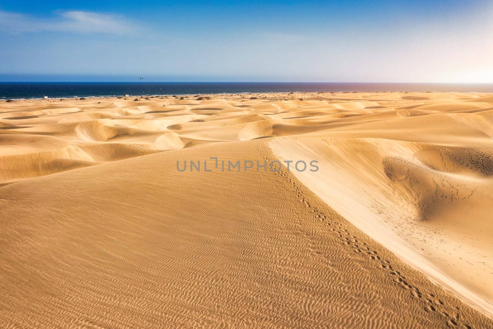 View of the Natural Reserve of Dunes of Maspalomas, in Gran Canaria, Canary Islands, Spain. Beautiful view of Maspalomas Dunes on Gran Canaria, Canary Islands, Spain.