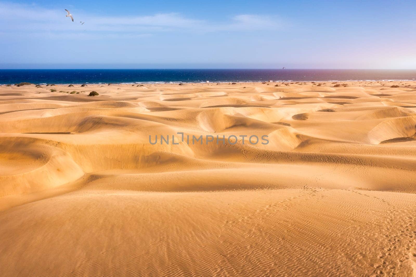 View of the Natural Reserve of Dunes of Maspalomas, in Gran Canaria, Canary Islands, Spain. Beautiful view of Maspalomas Dunes on Gran Canaria, Canary Islands, Spain.