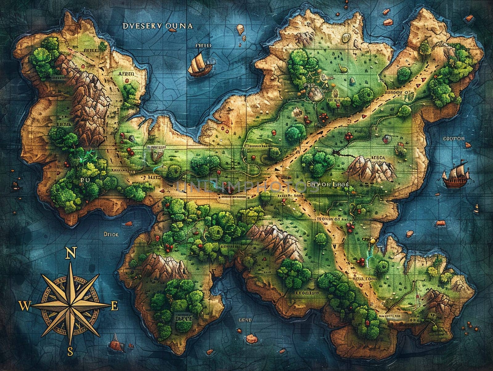 Map of a treasure island in a creative digital art style by Benzoix