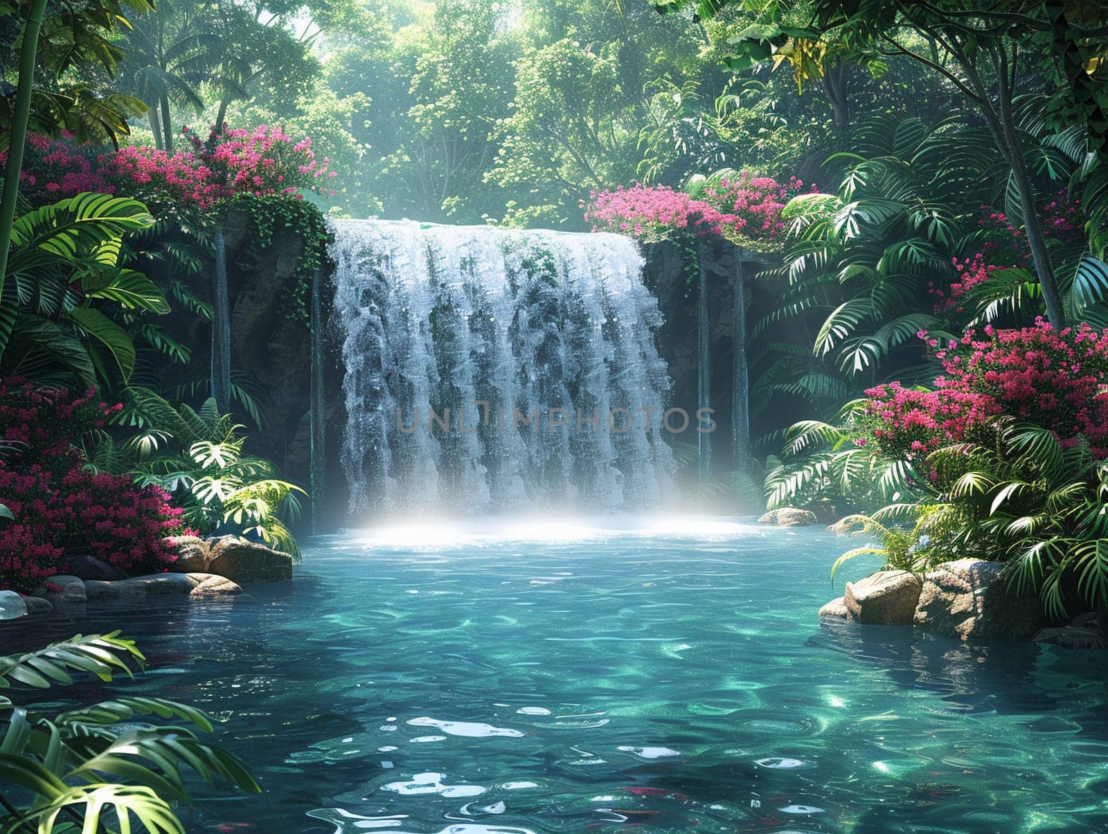 Waterfall oasis digitally created in Photoshop by Benzoix