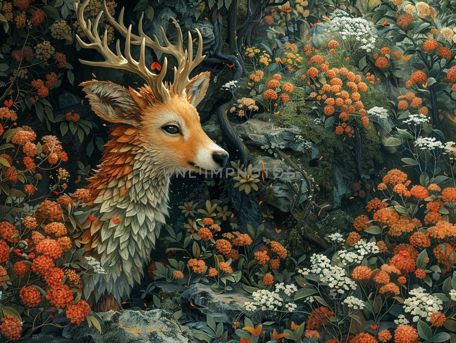 Animal kingdom reimagined with fantastical beasts in a lush, illustrated environment.