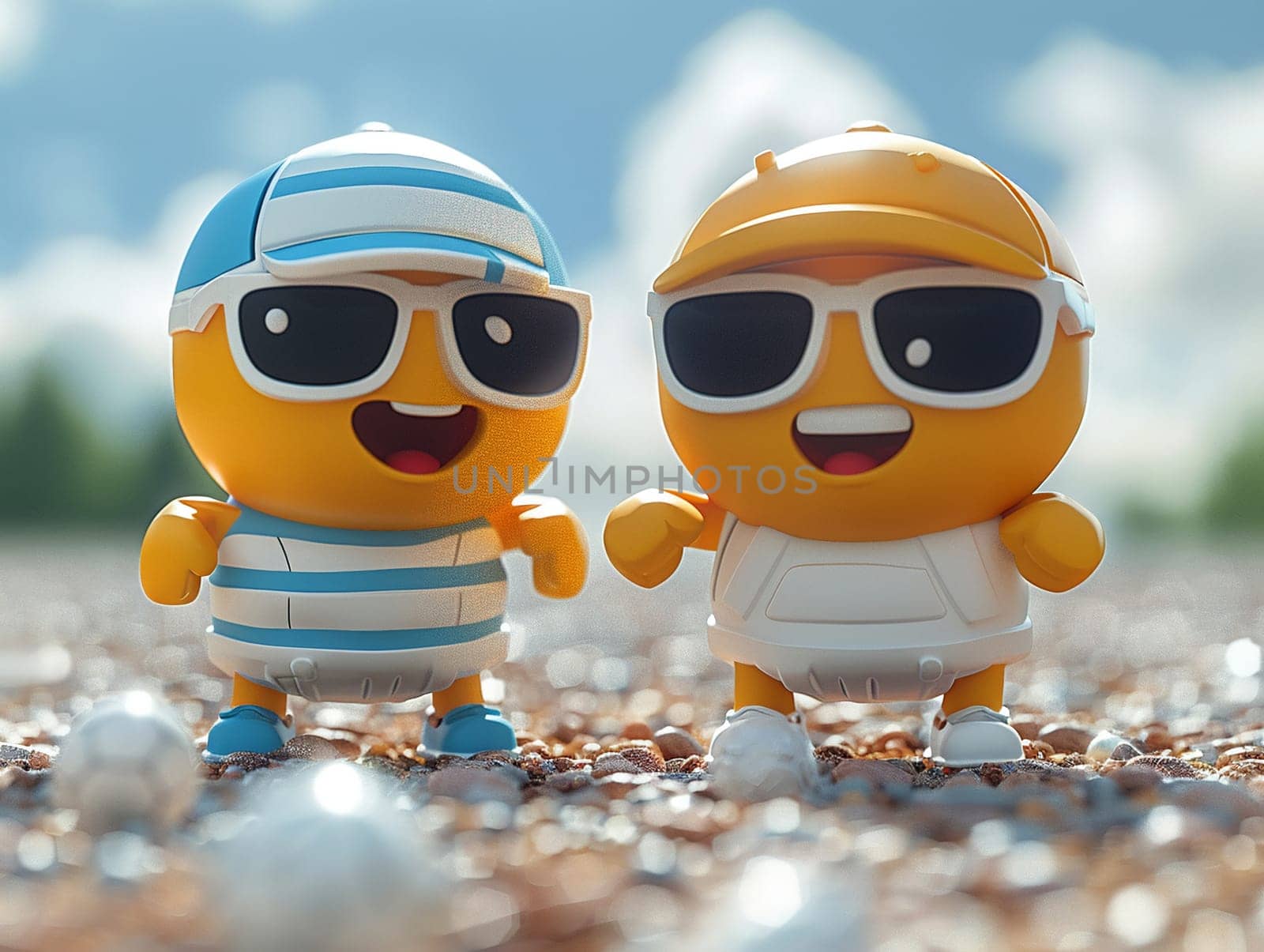 Sport mascots in a friendly competition, illustration in 3D style with humor and team spirit.