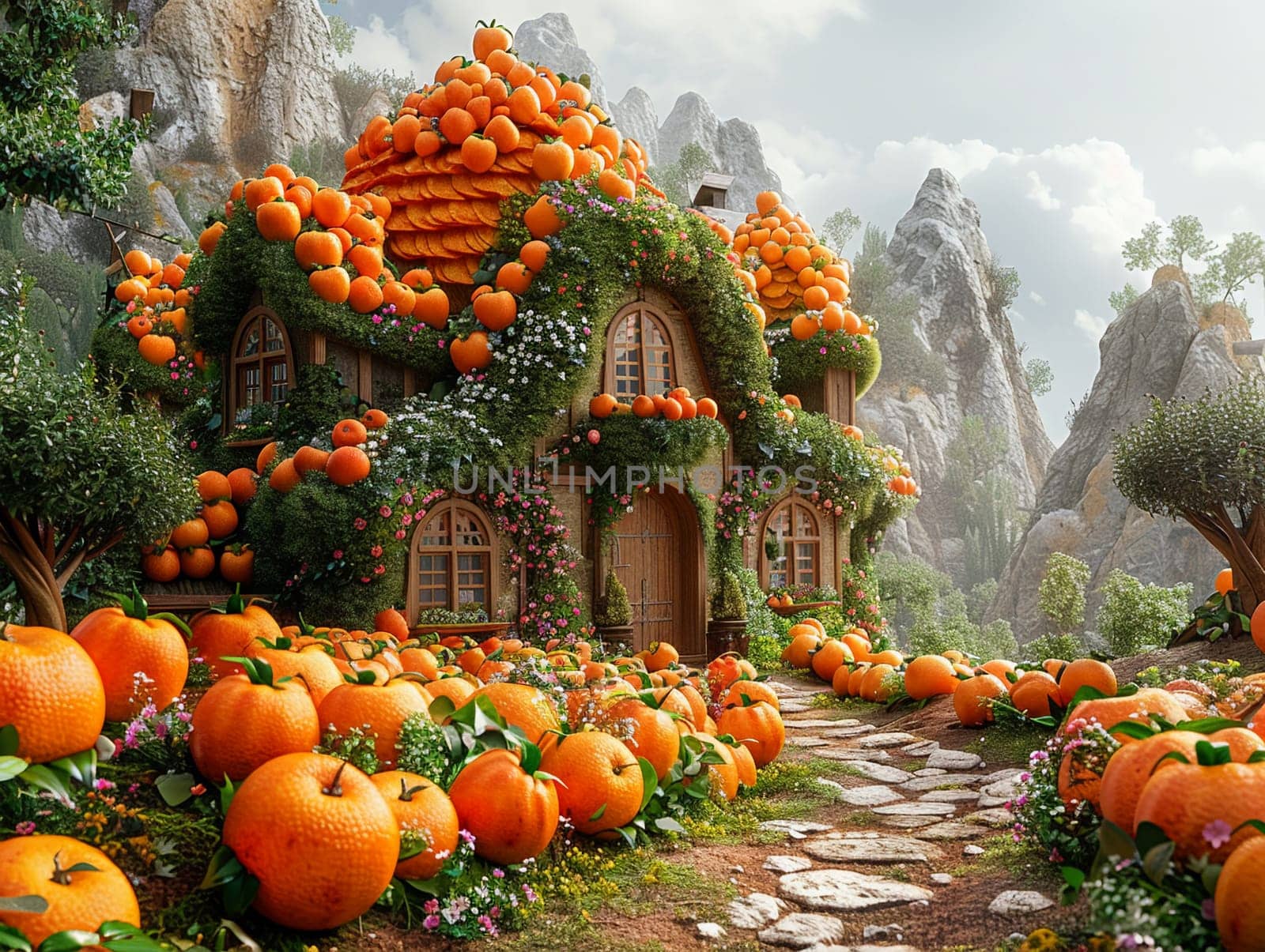 Food-inspired fantasy landscape, creative elements making up a deliciously imaginative world.