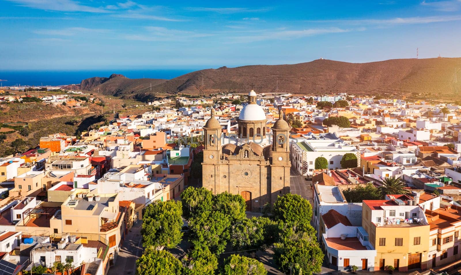 Aguimes town in Gran Canaria, Canary Islands, Spain. Historic centre of Aguimes (Gran Canaria). Typical traditional street of the Canary Islands. Colourful town of Aguimes, Gran Canaria, Spain. 