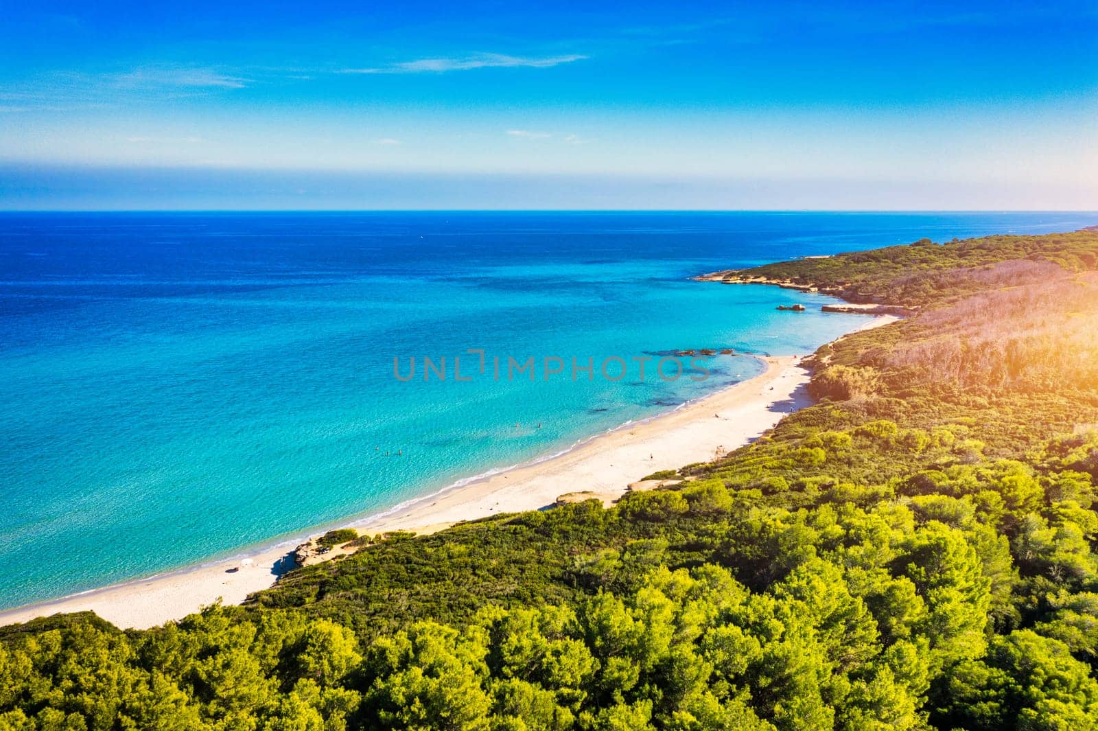 Aerial view of Baia dei Turchi, Puglia region, Italy. Turkish Bay (or Baia dei Turchi), this coast of Apulia is one of the most important ecosystems in Salento, Italy. Seacoast of Baia dei Turchi.