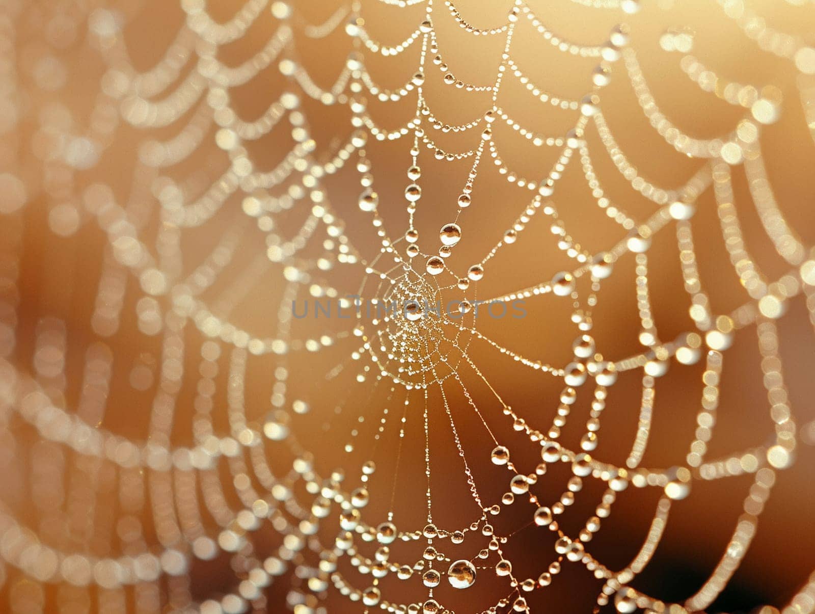 Water droplets on a spider web, surface illustration capturing the delicate balance and beauty of nature.