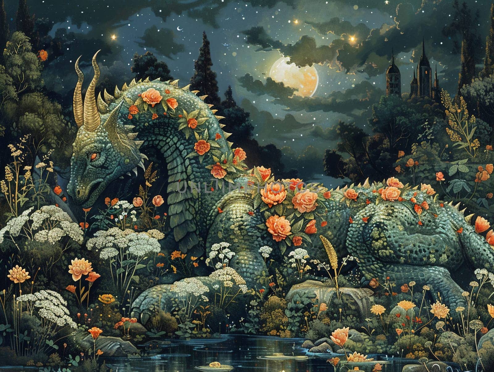 Animal kingdom reimagined with fantastical beasts in a lush, illustrated environment.