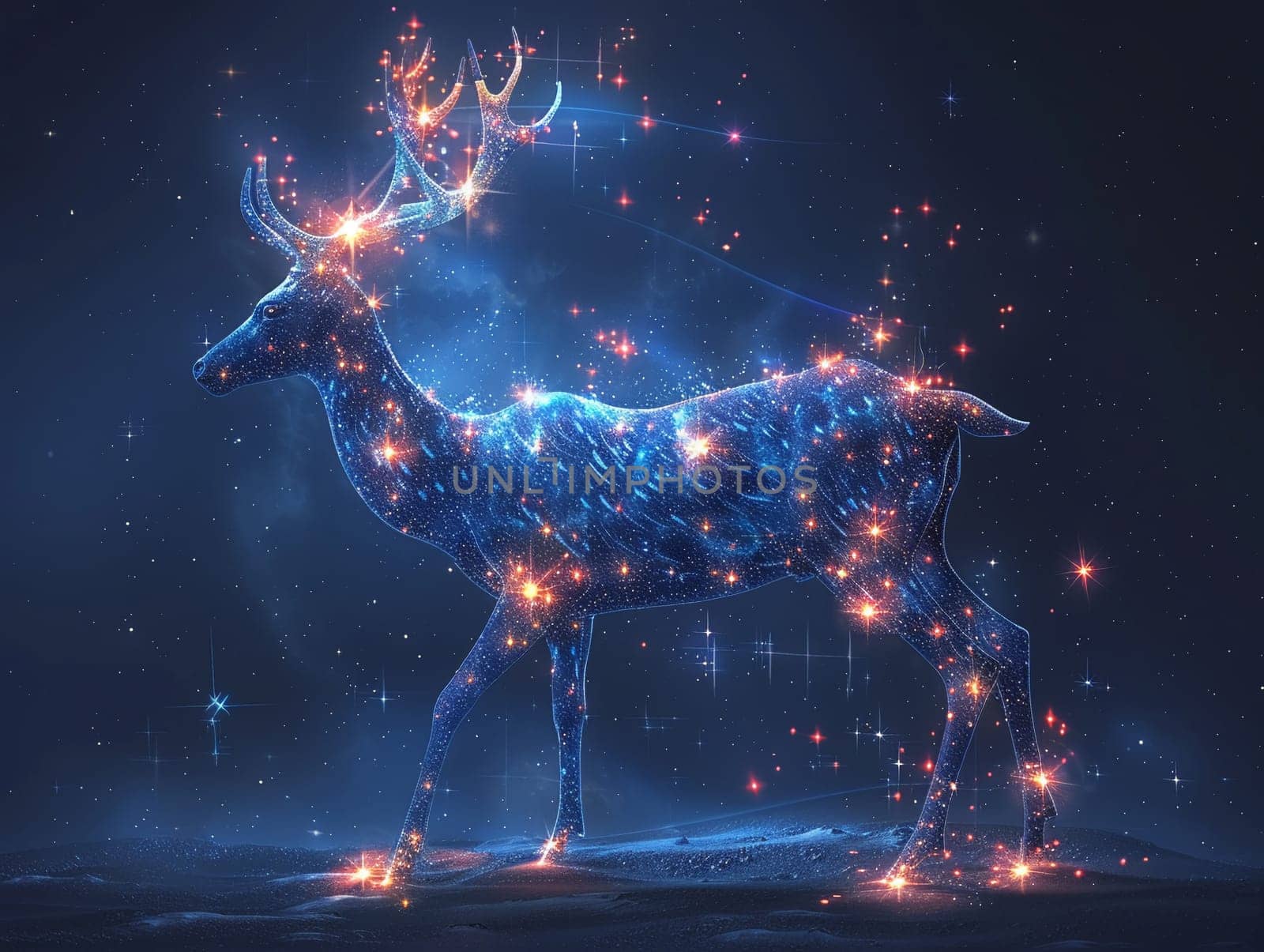 Star constellation forming a mythical creature, digitally created image with celestial elegance and mystique.