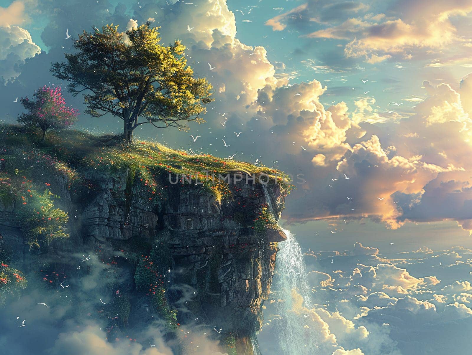 Photoshop montage of a fantasy landscape, blending natural and digital elements.