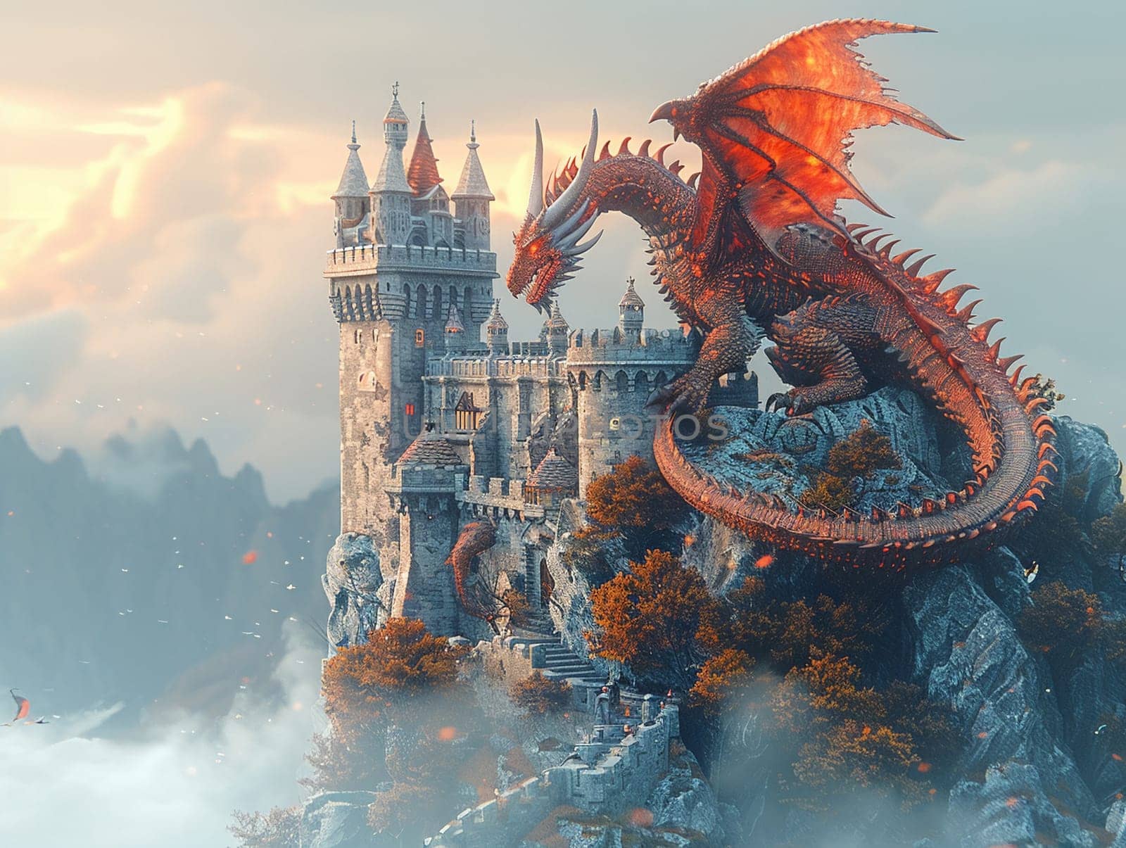 Dragon perched atop a castle by Benzoix