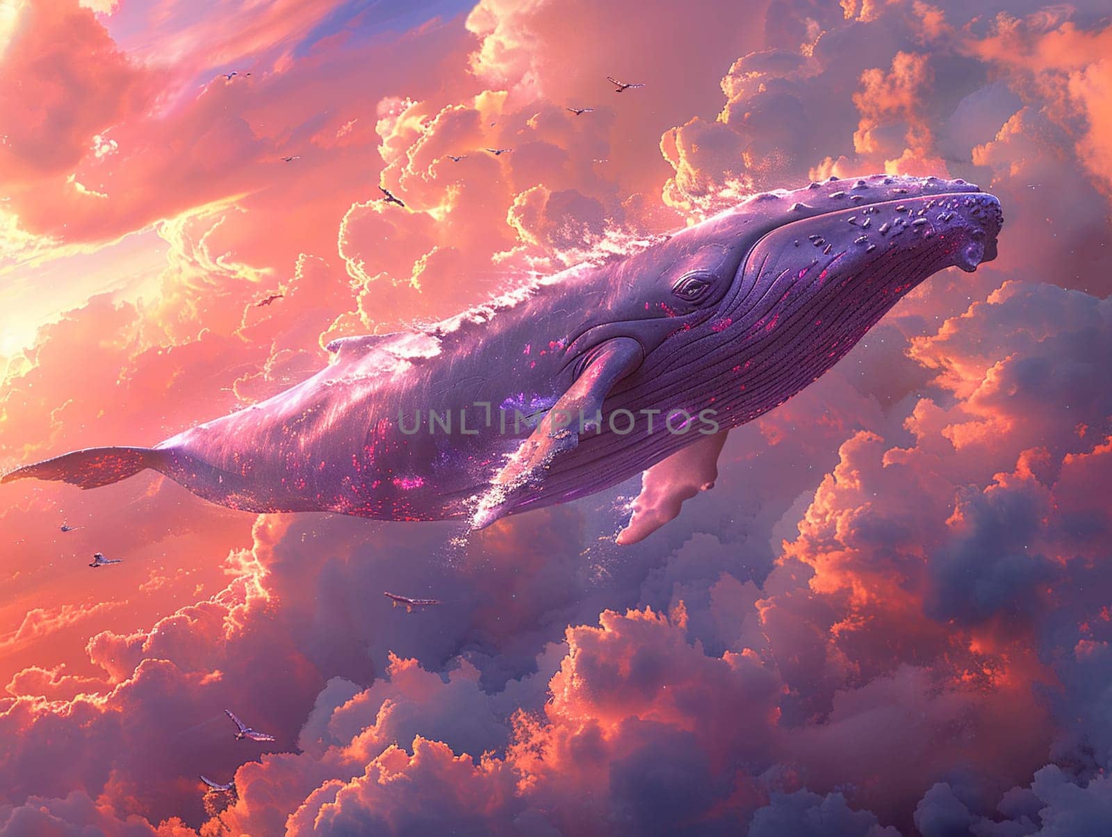 Whale soaring through a cloud-filled sky by Benzoix