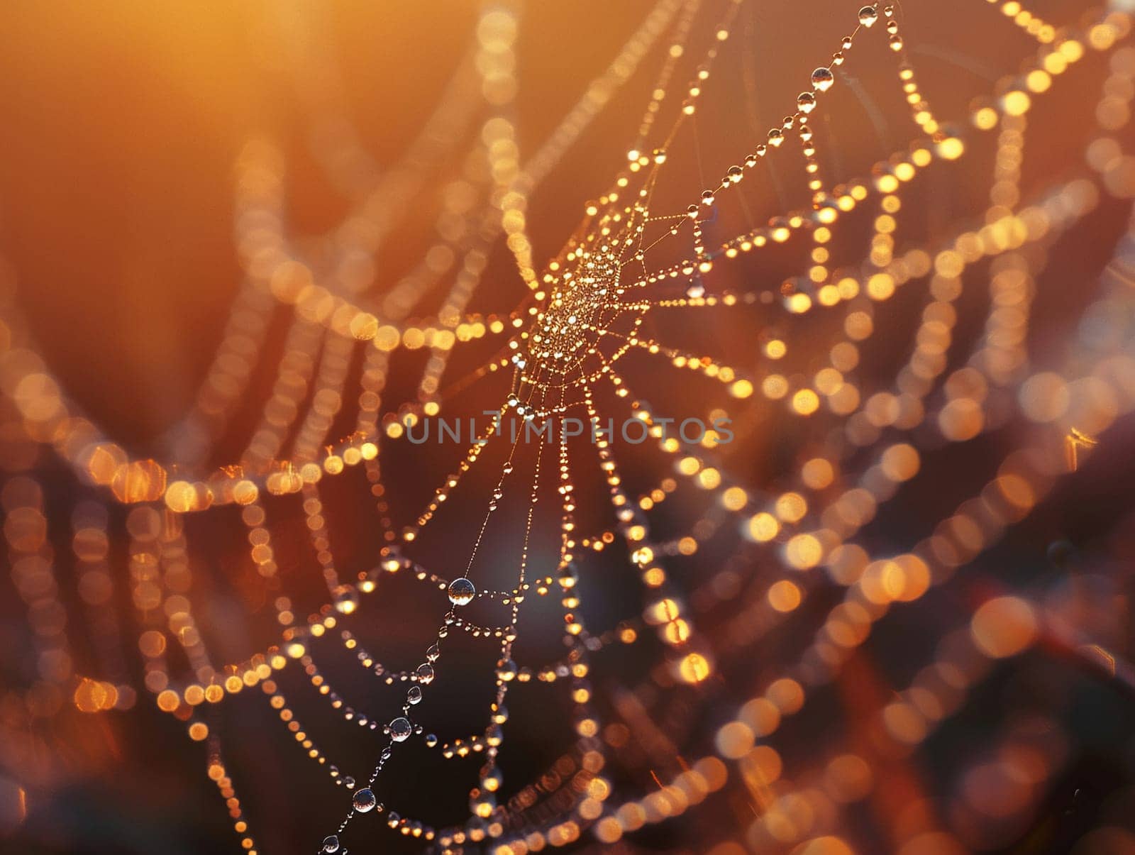 Water droplets on a spider web, surface illustration capturing the delicate balance and beauty of nature.