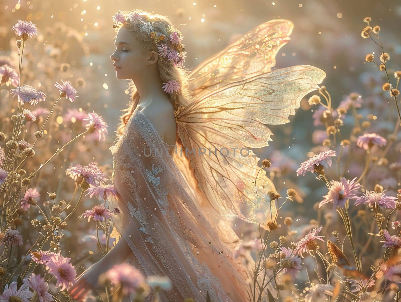 Creative elements of a mystical garden, new stock images with PNG files showing ethereal flowers and fairies.