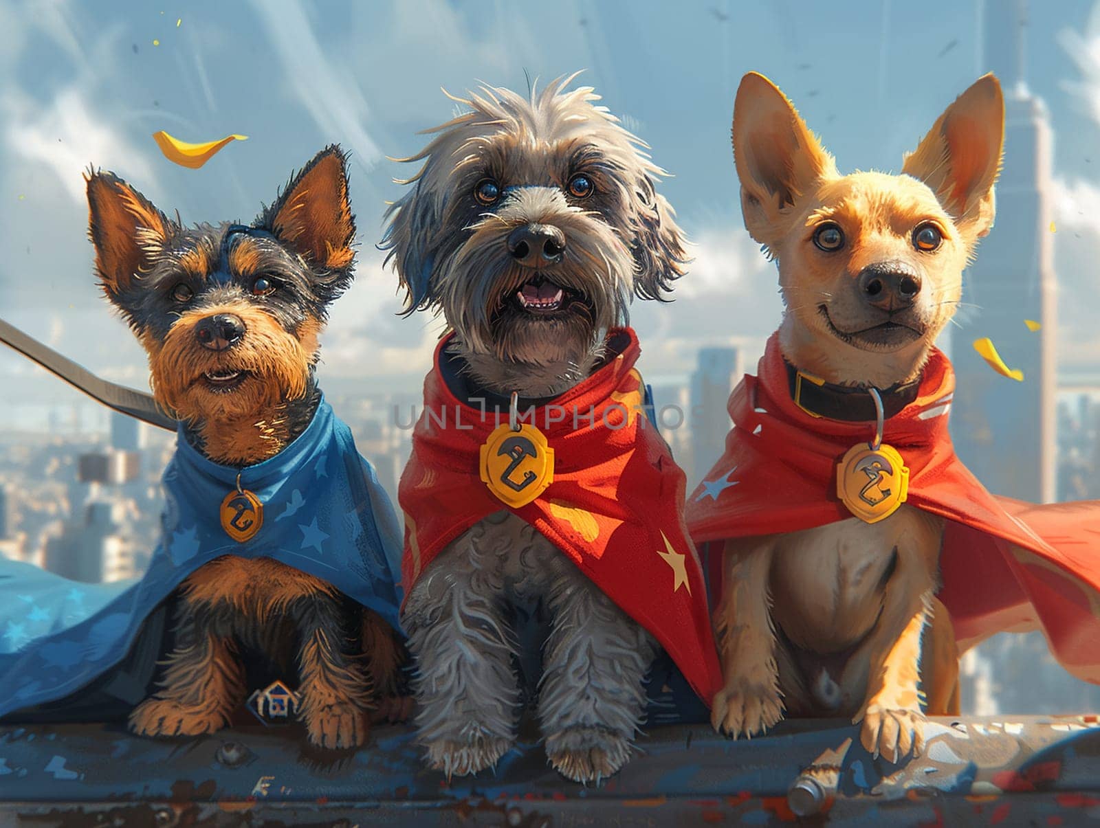 Animal heroes in cartoon style, adding brightness with courageous characters and heroic deeds.