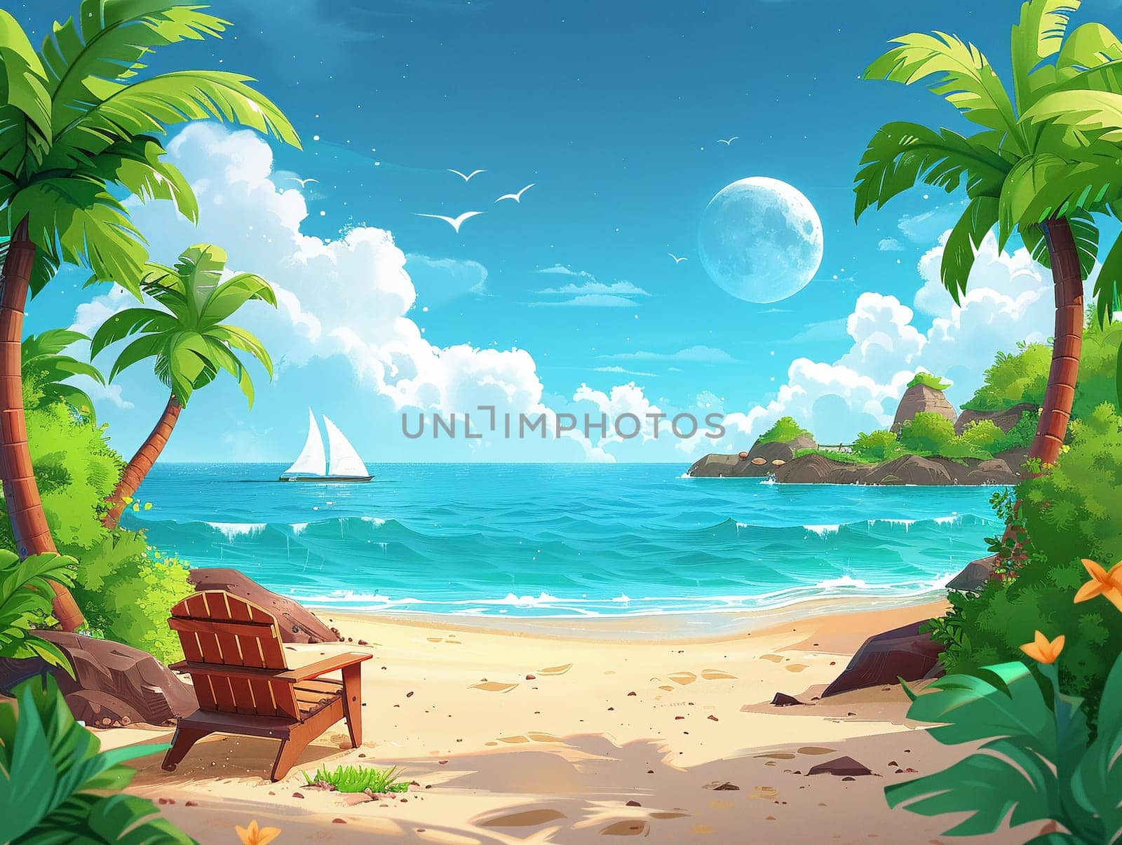 Cartoon illustration of a lively beach day designed with cute characters and bright by Benzoix