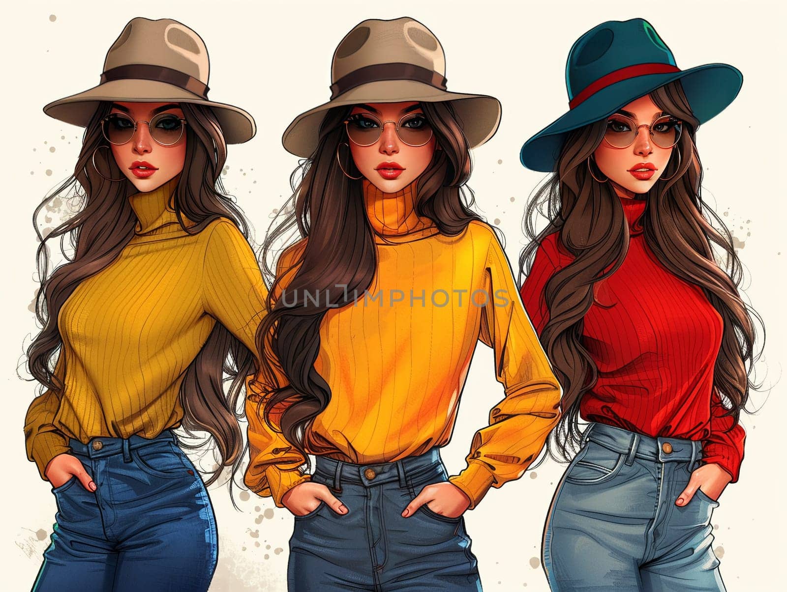 Fashion blogger cartoon character, adding brightness with trendy outfits and a chic lifestyle.