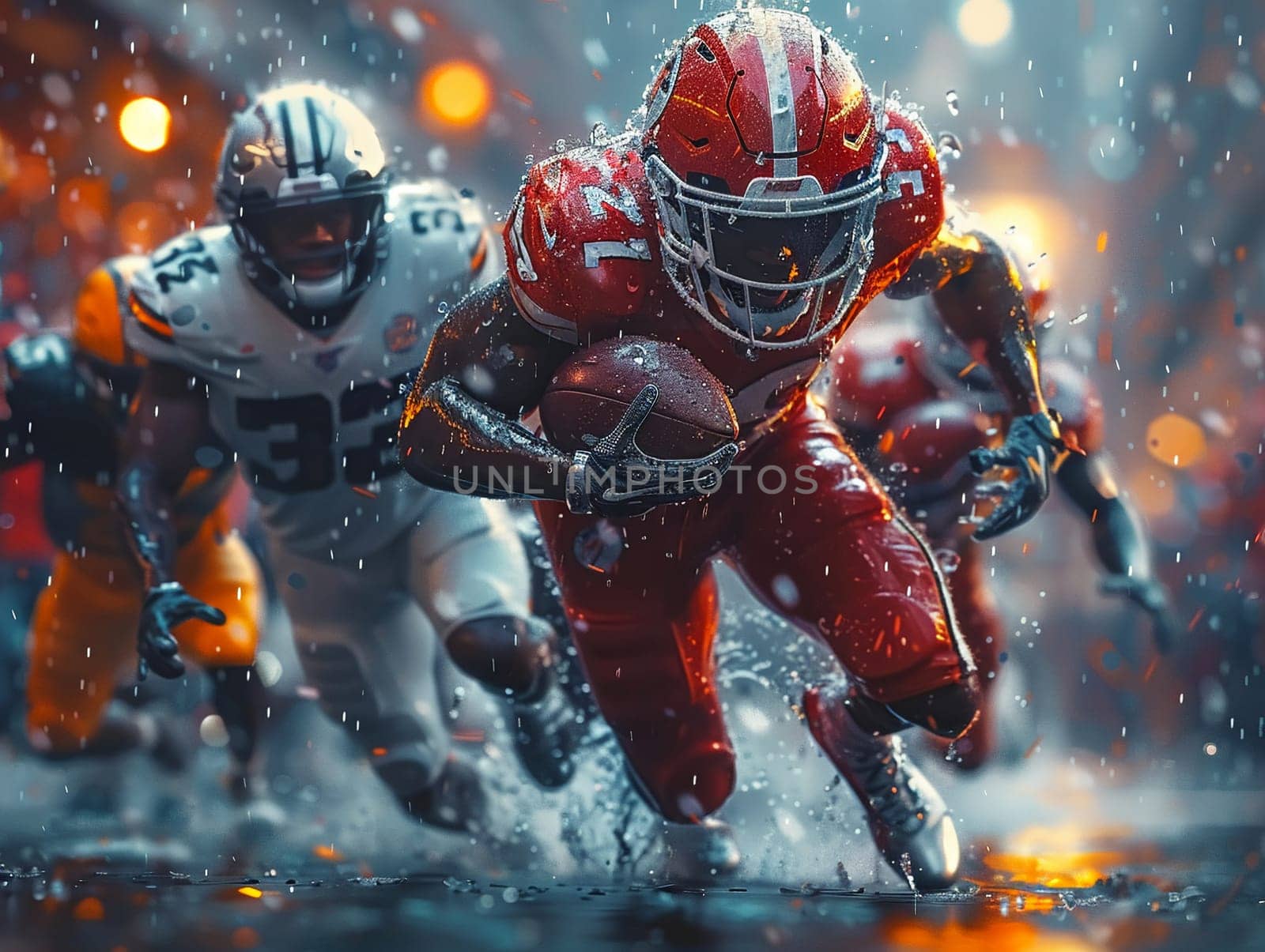 Sport event illustration in 3D style, capturing the intensity of athletes in motion with realistic detail.