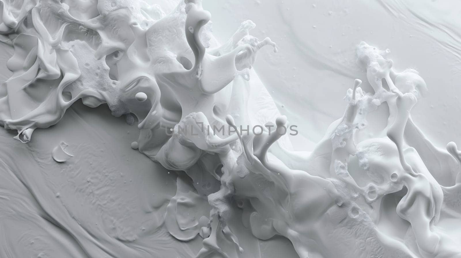 A high-speed capture of swirling white paint creating an abstract, fluid art pattern with intricate details - Generative AI