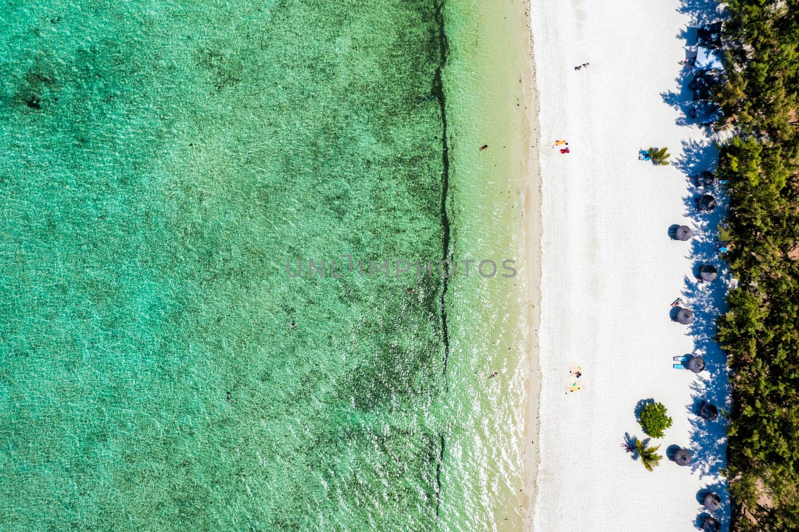 Tropical beach scenery, vacation in paradise island Mauritius. Dream exotic island, tropical paradise. Best beaches of Mauritius island, luxury resorts of Mauritius, Indian Ocean, Africa. by DaLiu