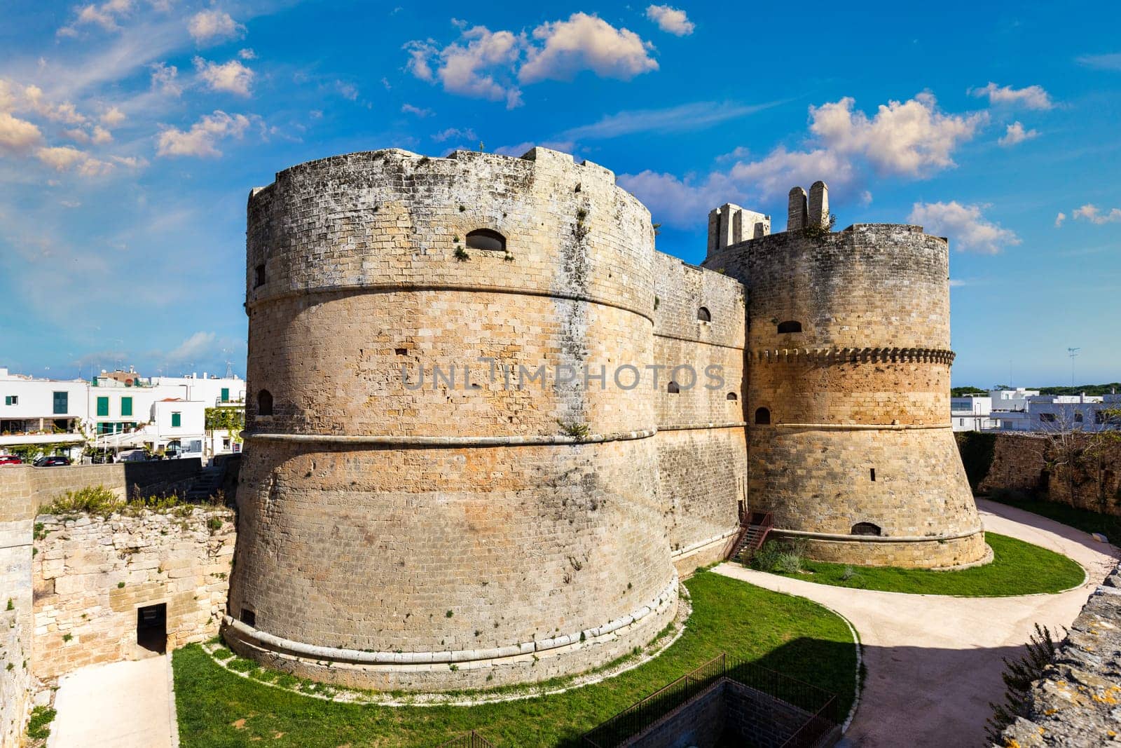 View of Otranto town on the Salento Peninsula in the south of Italy, Easternmost city in Italy (Apulia) on the coast of the Adriatic Sea. View of Otranto town, Puglia region, Italy.