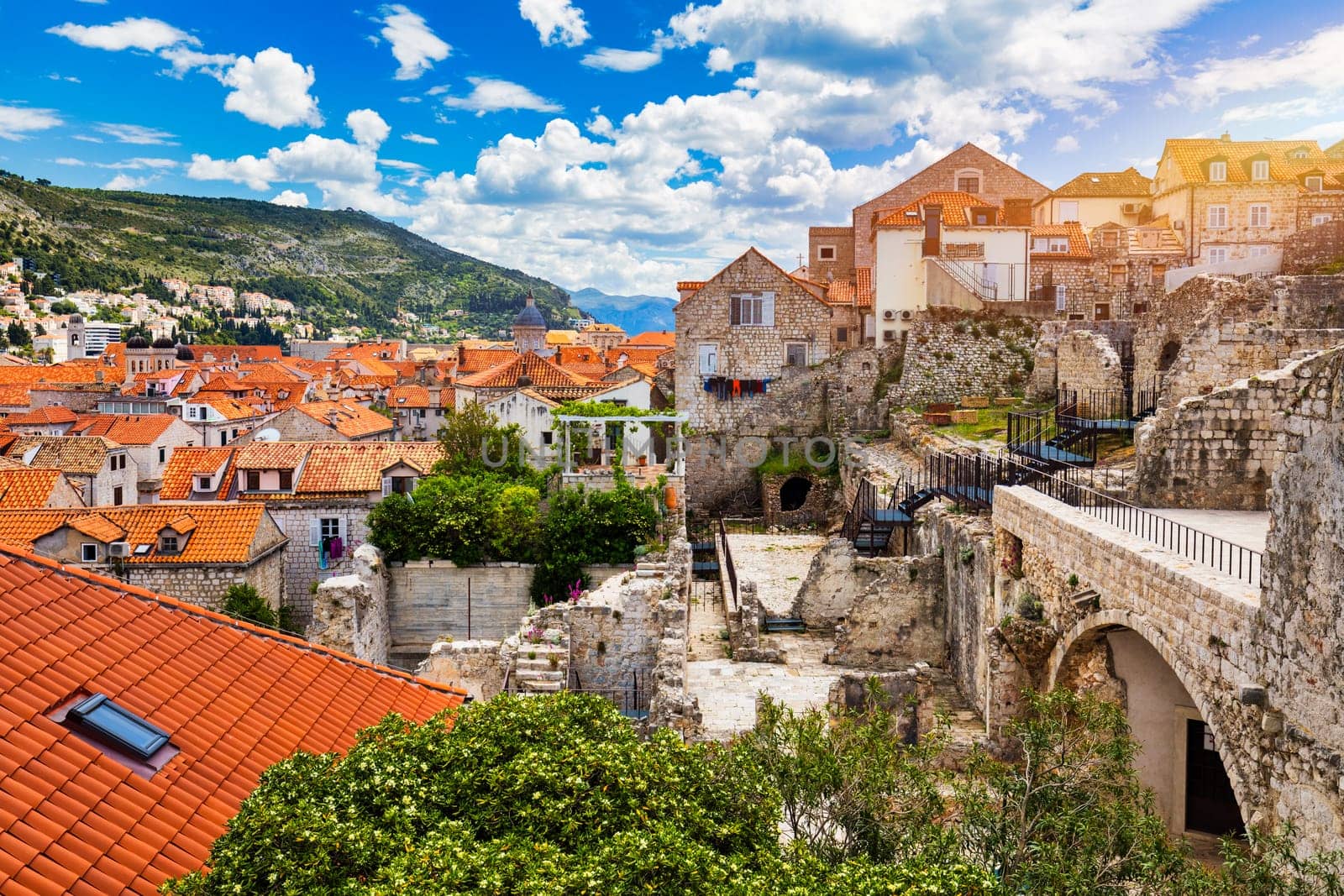 Dubrovnik a city in southern Croatia fronting the Adriatic Sea, Europe. Old city center of famous town Dubrovnik, Croatia. Picturesque view on Dubrovnik old town (medieval Ragusa) and Dalmatian Coast. by DaLiu