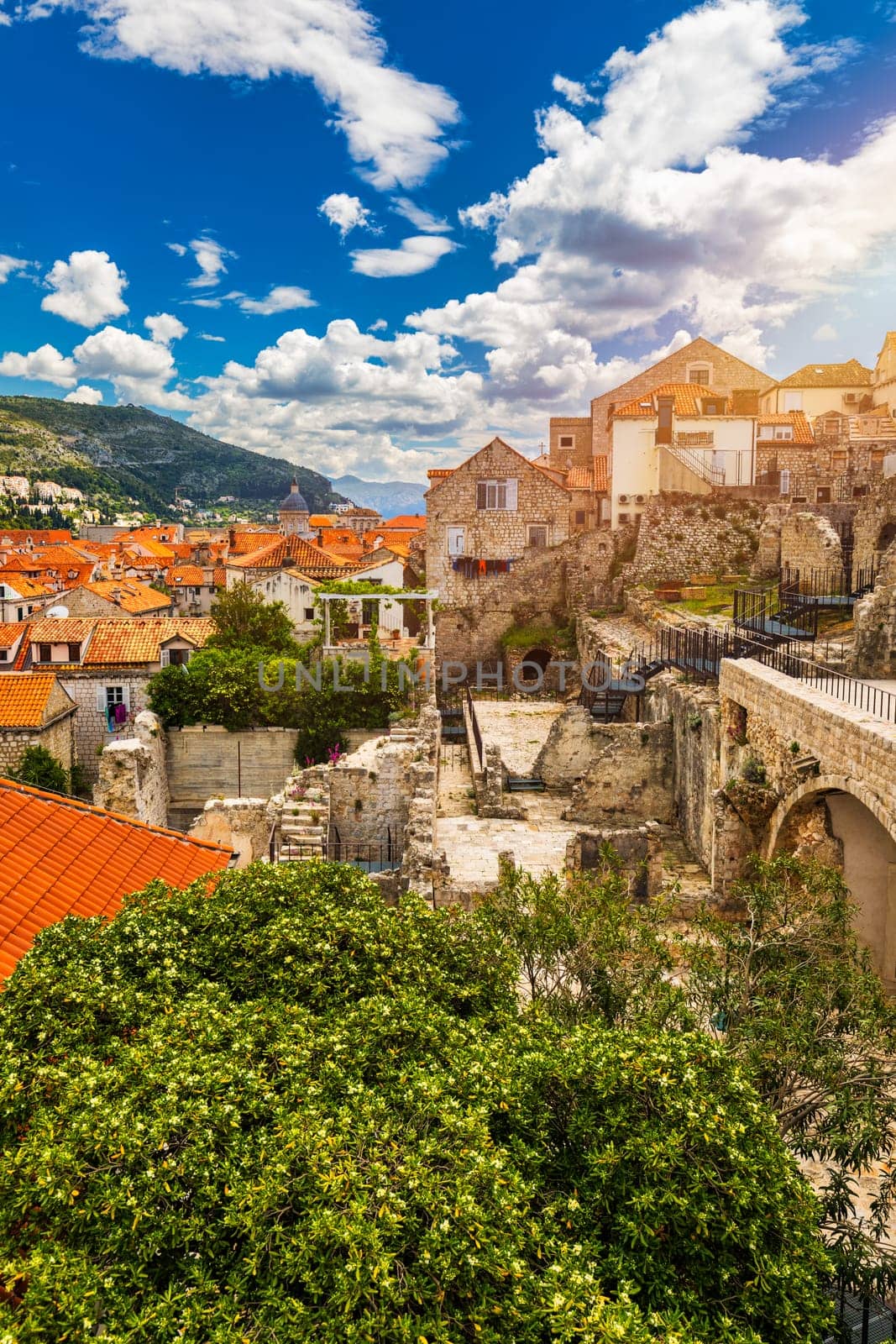 Dubrovnik a city in southern Croatia fronting the Adriatic Sea, Europe. Old city center of famous town Dubrovnik, Croatia. Picturesque view on Dubrovnik old town (medieval Ragusa) and Dalmatian Coast.