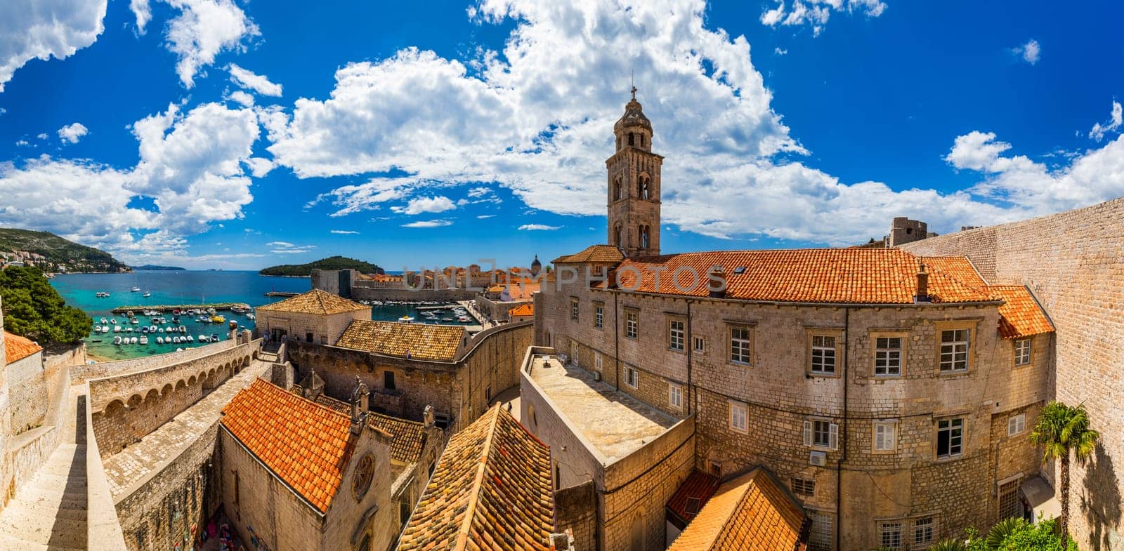 Dubrovnik a city in southern Croatia fronting the Adriatic Sea, Europe. Old city center of famous town Dubrovnik, Croatia. Picturesque view on Dubrovnik old town (medieval Ragusa) and Dalmatian Coast.