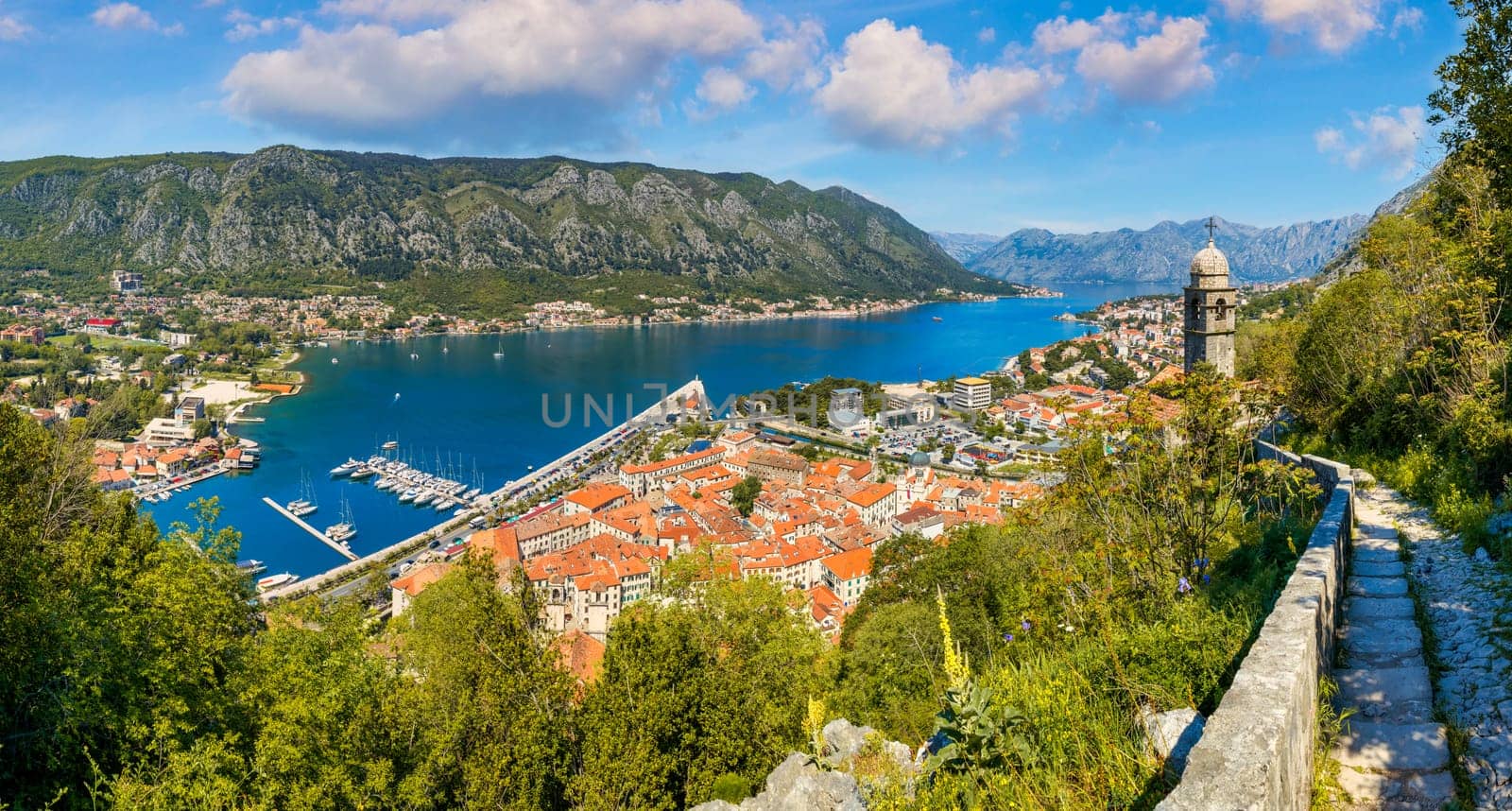 View of the old town of Kotor, Montenegro. Bay of Kotor bay is one of the most beautiful places on Adriatic Sea. Historical Kotor Old town and the Kotor bay of Adriatic sea, Montenegro.