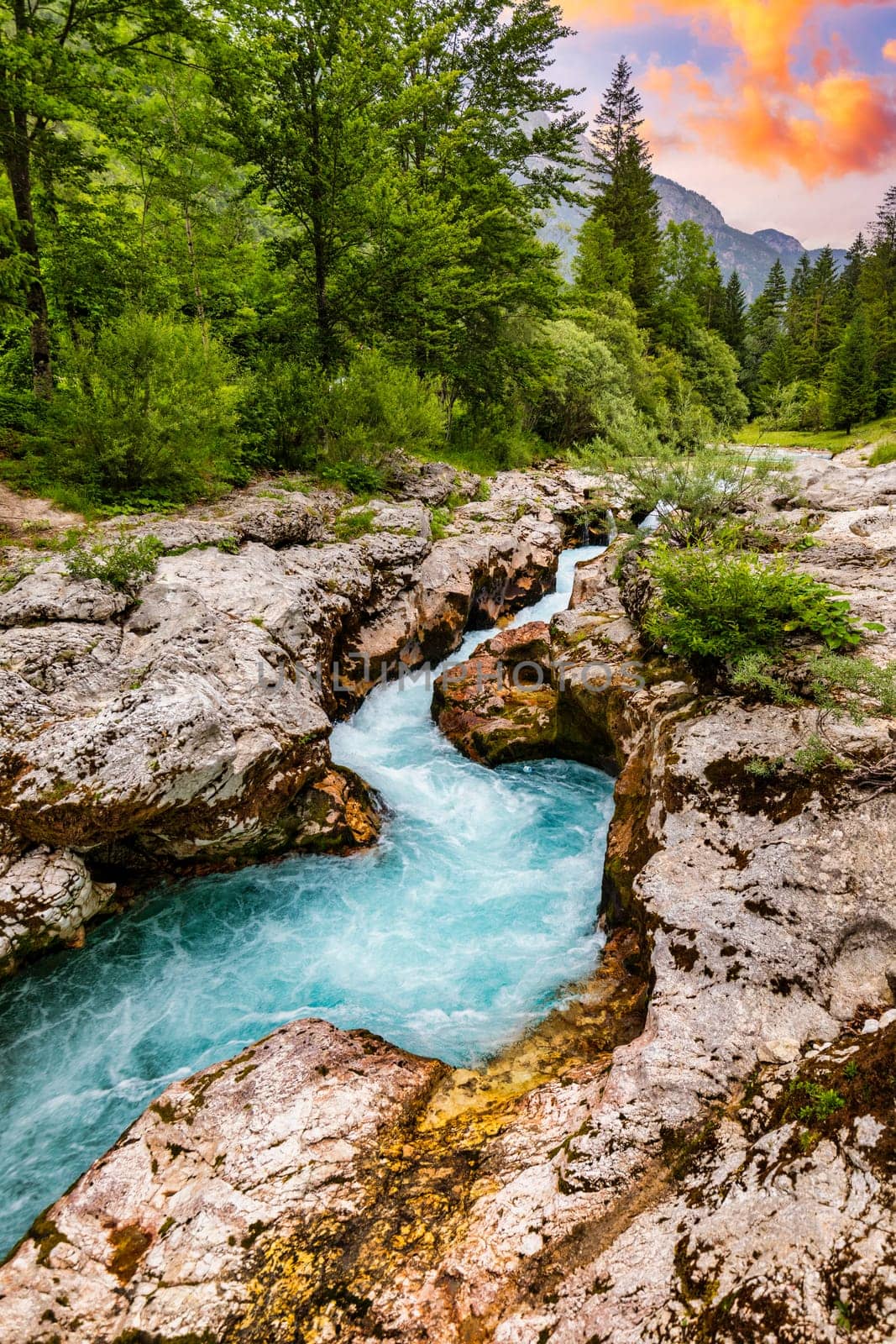 Amazing Soca river gorge in Slovenian Alps. Great Soca Gorge (Velika korita Soce), Triglav National park, Slovenia. Great canyon of Soca river, Bovec, Slovenia. Soca Gorge in Triglav National Park. by DaLiu