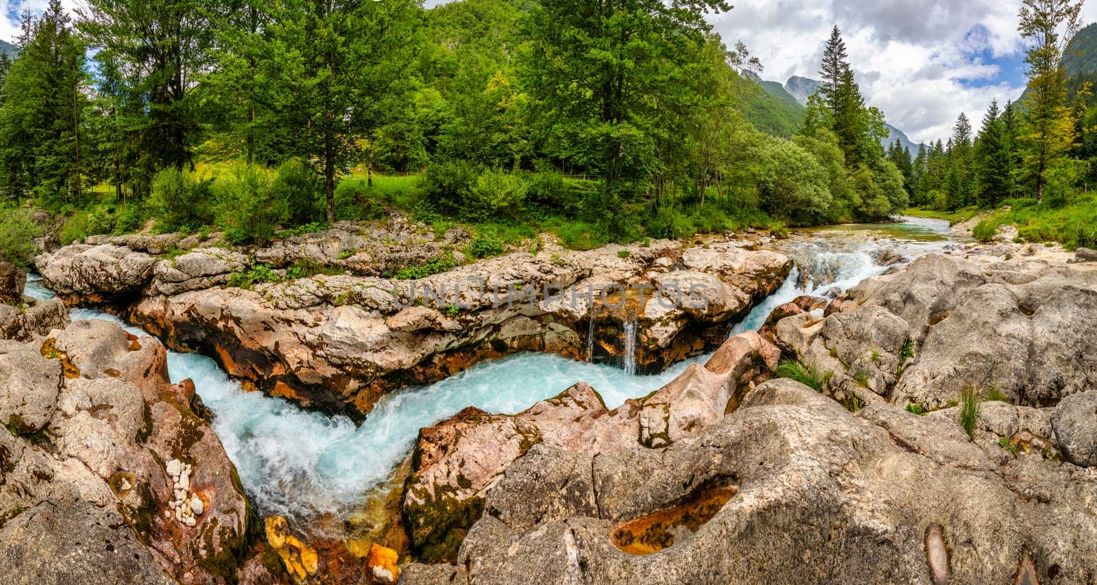 Amazing Soca river gorge in Slovenian Alps. Great Soca Gorge (Velika korita Soce), Triglav National park, Slovenia. Great canyon of Soca river, Bovec, Slovenia. Soca Gorge in Triglav National Park. by DaLiu