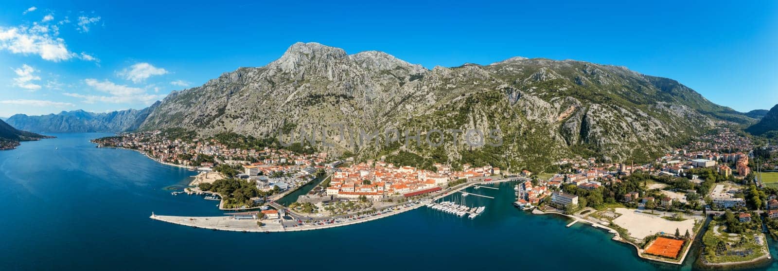 Aerial view of the old town of Kotor, Montenegro. Bay of Kotor bay is one of the most beautiful places on Adriatic Sea. Historical Kotor Old town and the Kotor bay of Adriatic sea, Montenegro. by DaLiu