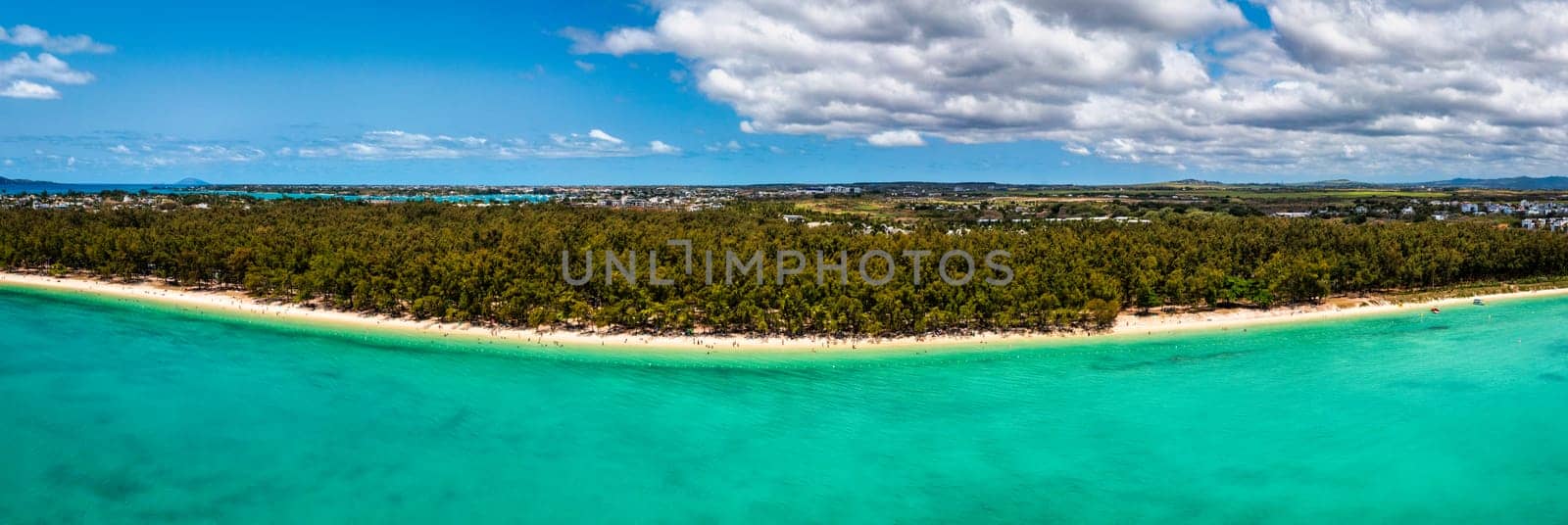 Mauritius beach aerial view of Mont Choisy beach in Grand Baie, Pereybere North. Mont Choisy, public beach in Mauritius island, Africa. Beautiful beach of Mont Choisy in Mauritius, drone aerial view. by DaLiu