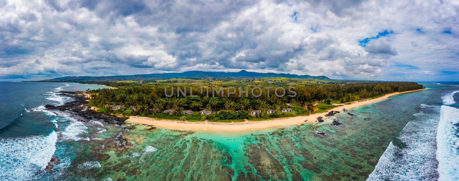 View of Baie du Cap from Maconde Viewpoint, Savanne District, Mauritius, Indian Ocean, Africa. View of the famous Maconde view point, sea and the mountains in the background, in Mauritius, Africa