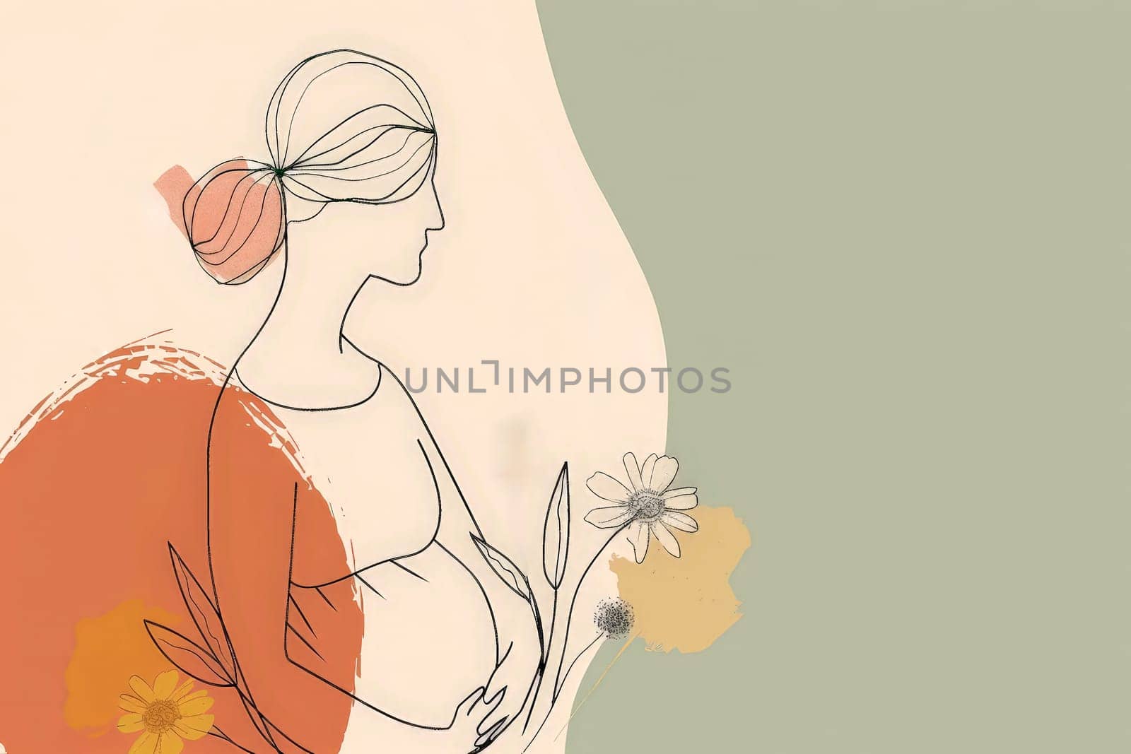 A woman is pregnant and holding her belly. web back ground design .ai generative by matamnad