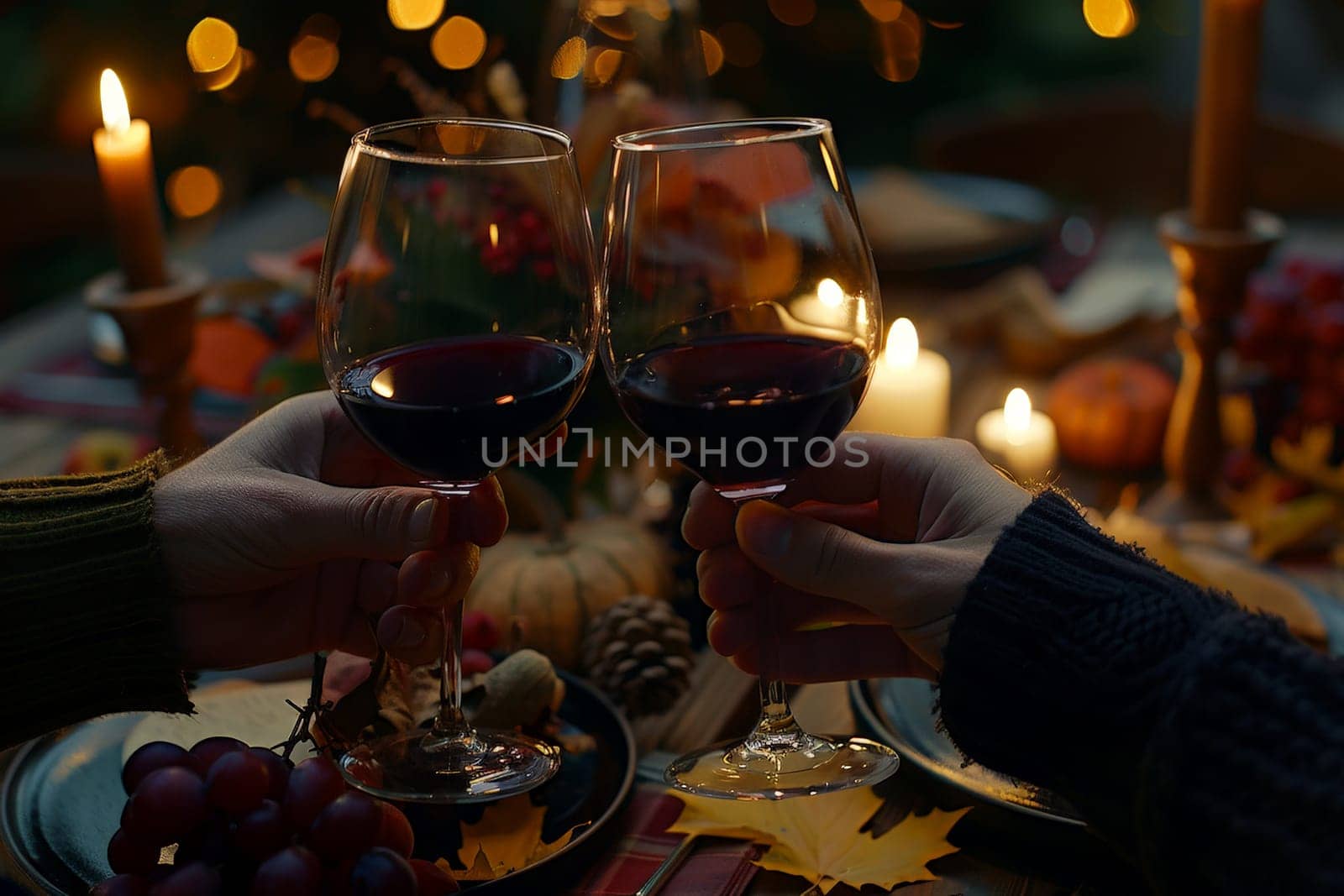 Two people are holding wine glasses and toasting to each other.ai generative.