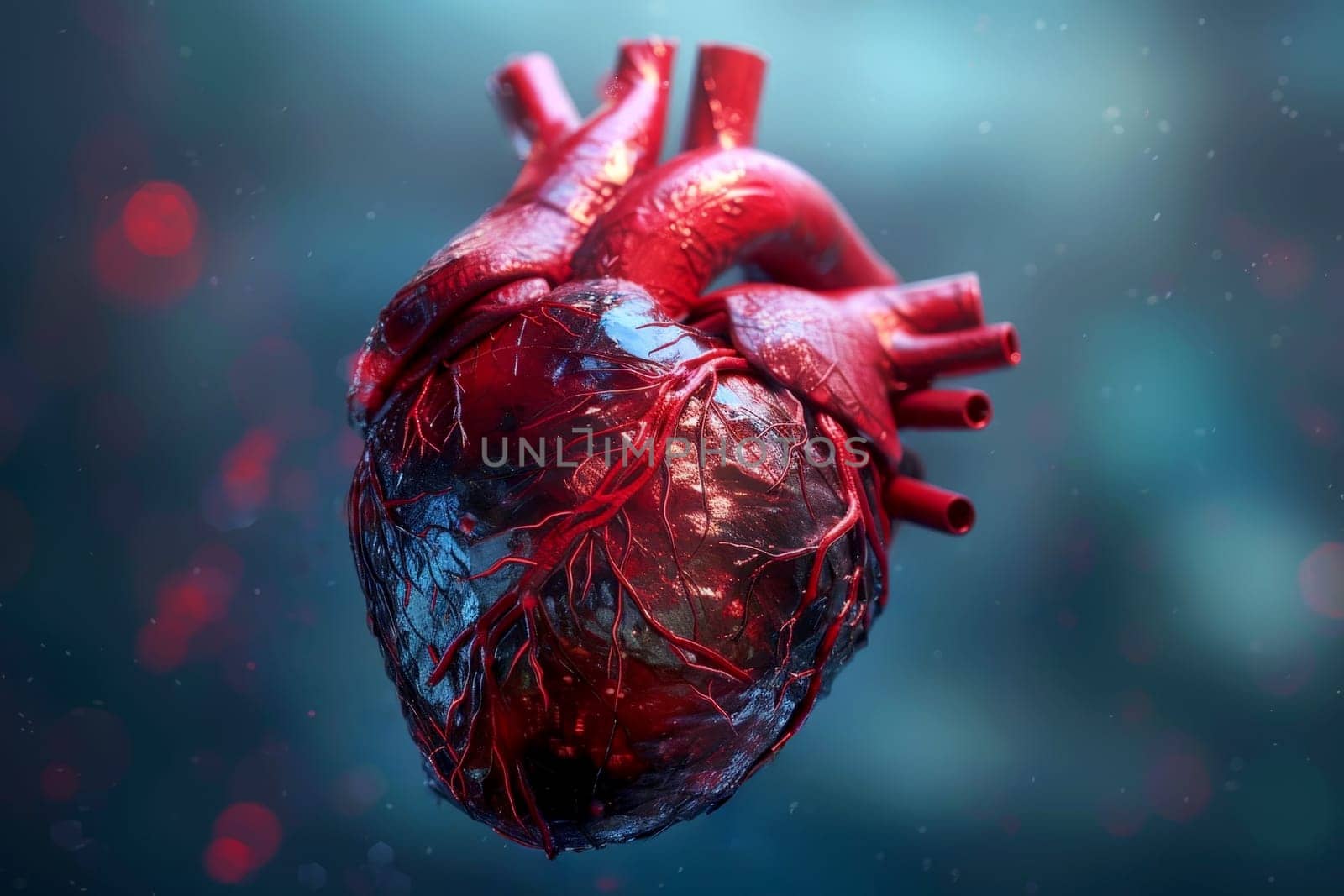 A heart with red veins and a red background