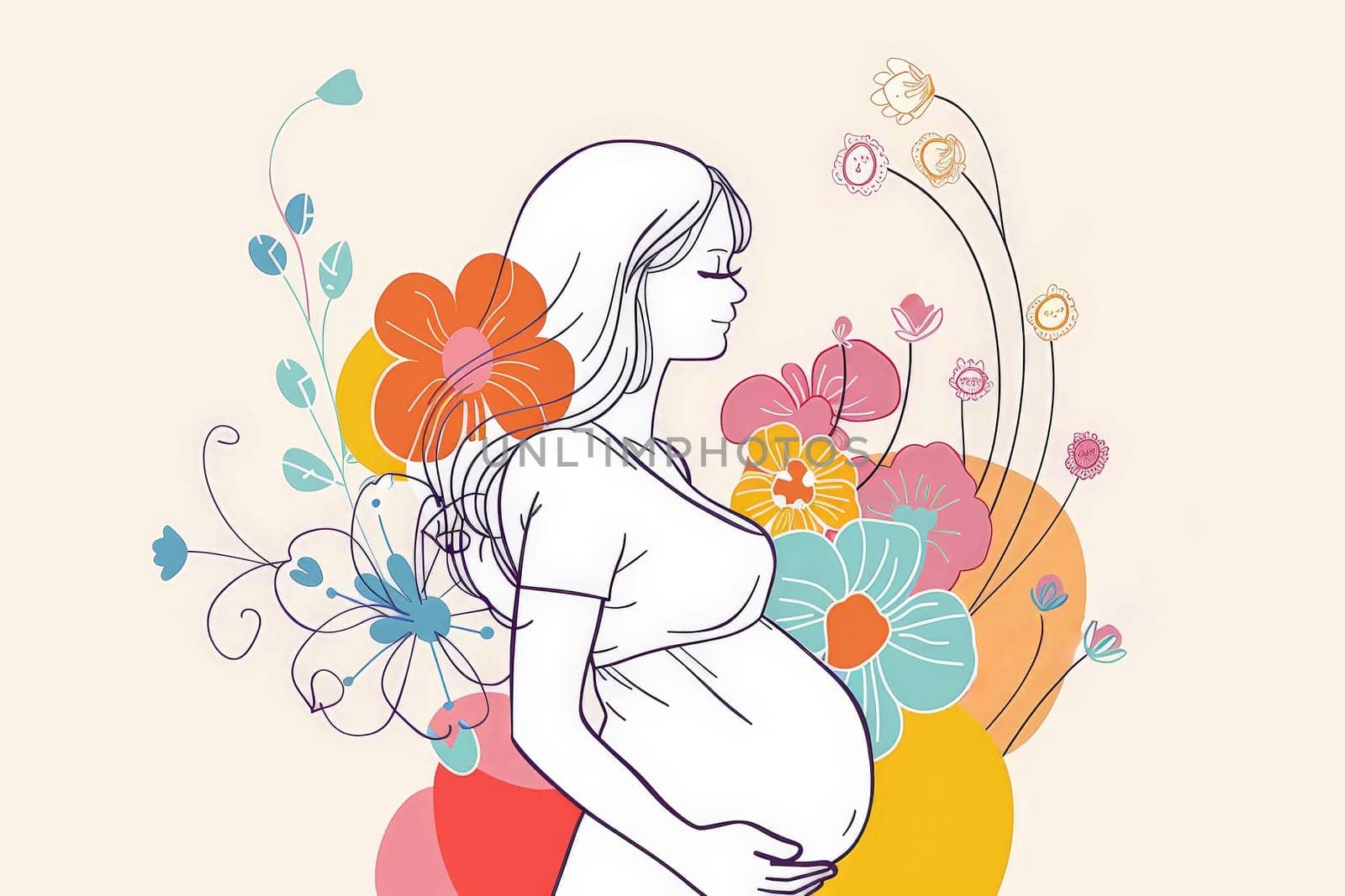 A woman is pregnant and holding her belly. web back ground design .ai generative by matamnad