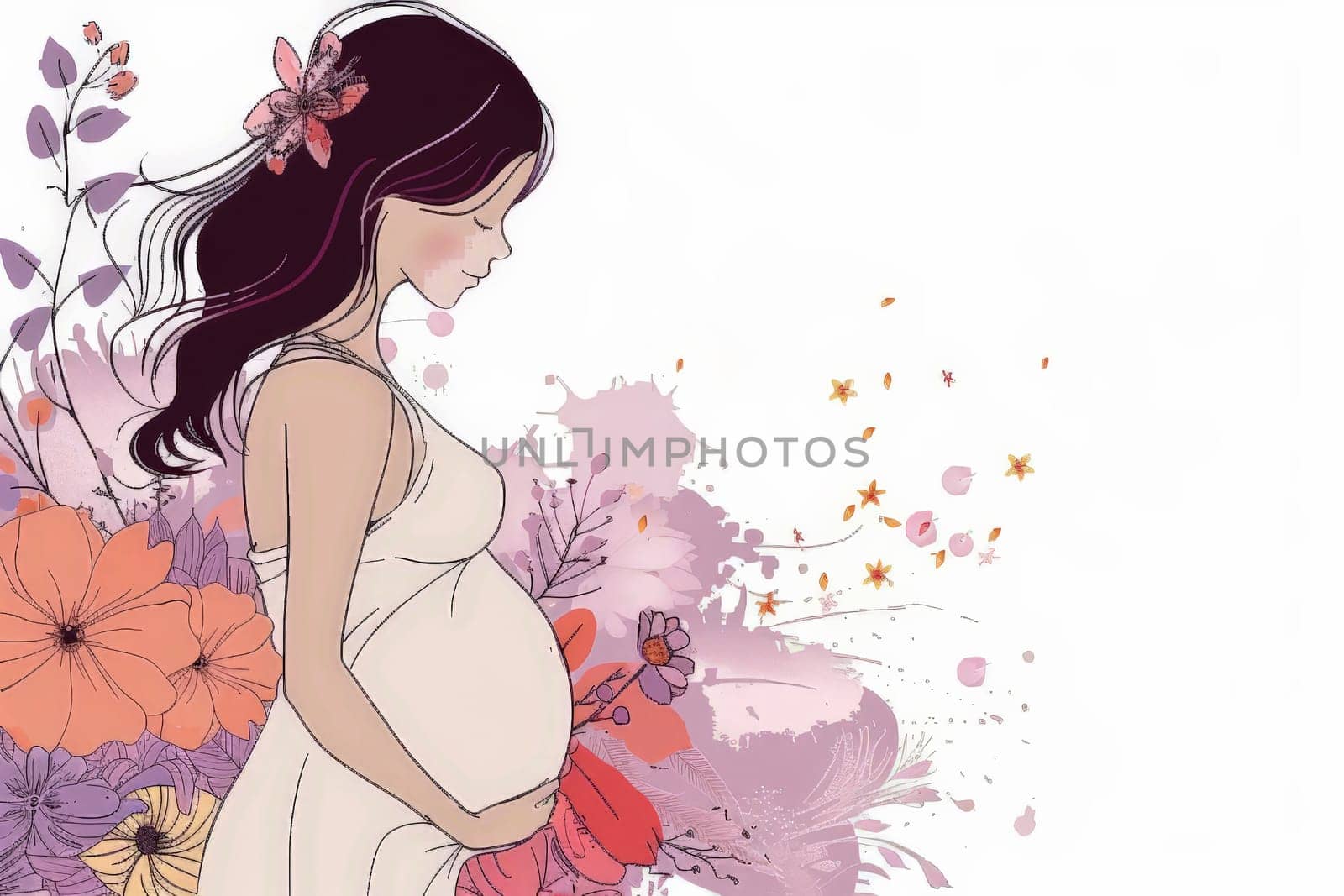 A woman is pregnant and holding her belly. web back ground design .ai generative.