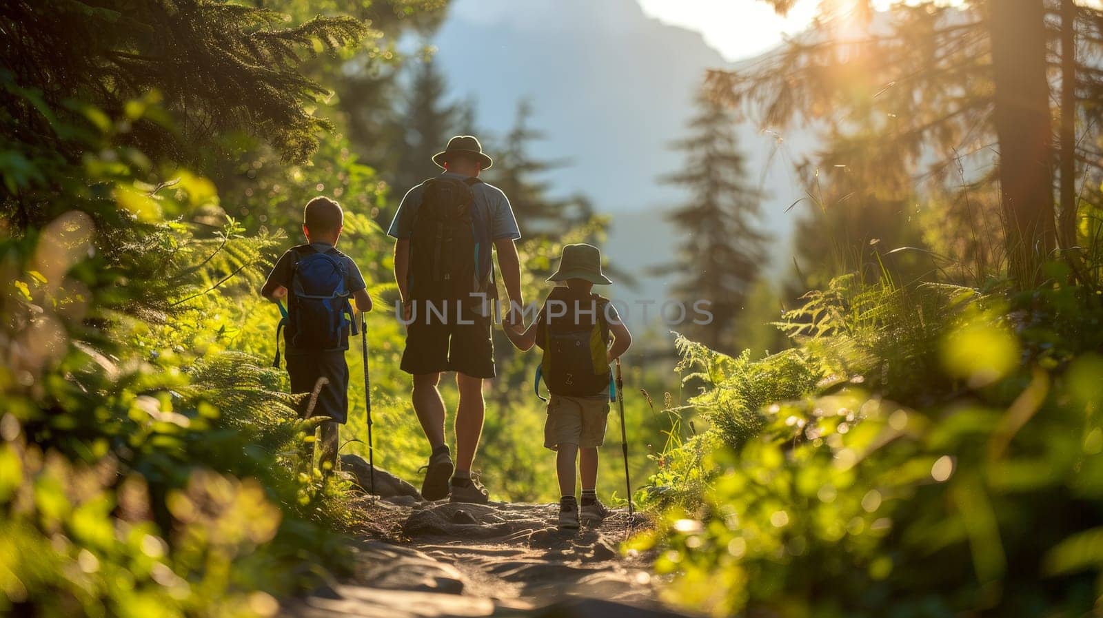 Family travel on vacation, Family with small children hiking outdoors in summer nature by nijieimu