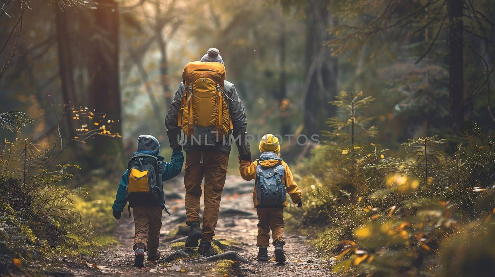 Family travel on vacation, Family with small children hiking outdoors in summer nature.