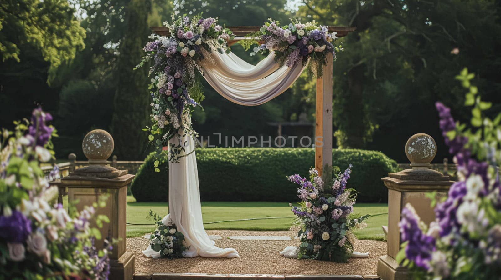 Wedding Ceremony Decorated with Lavender Flowers in the garden. Holiday concept