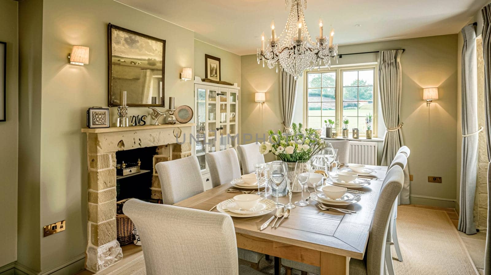 Cotswolds cottage style dining room decor, interior design and country house furniture, home decor, table and chairs, English countryside styling