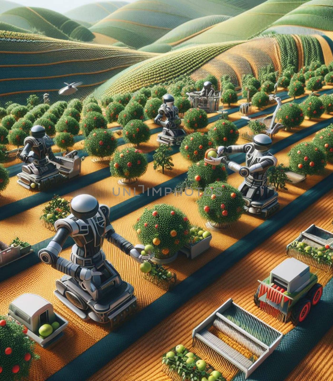 robot working in the farm vegetable garden to grow produce for human consumption ai generated